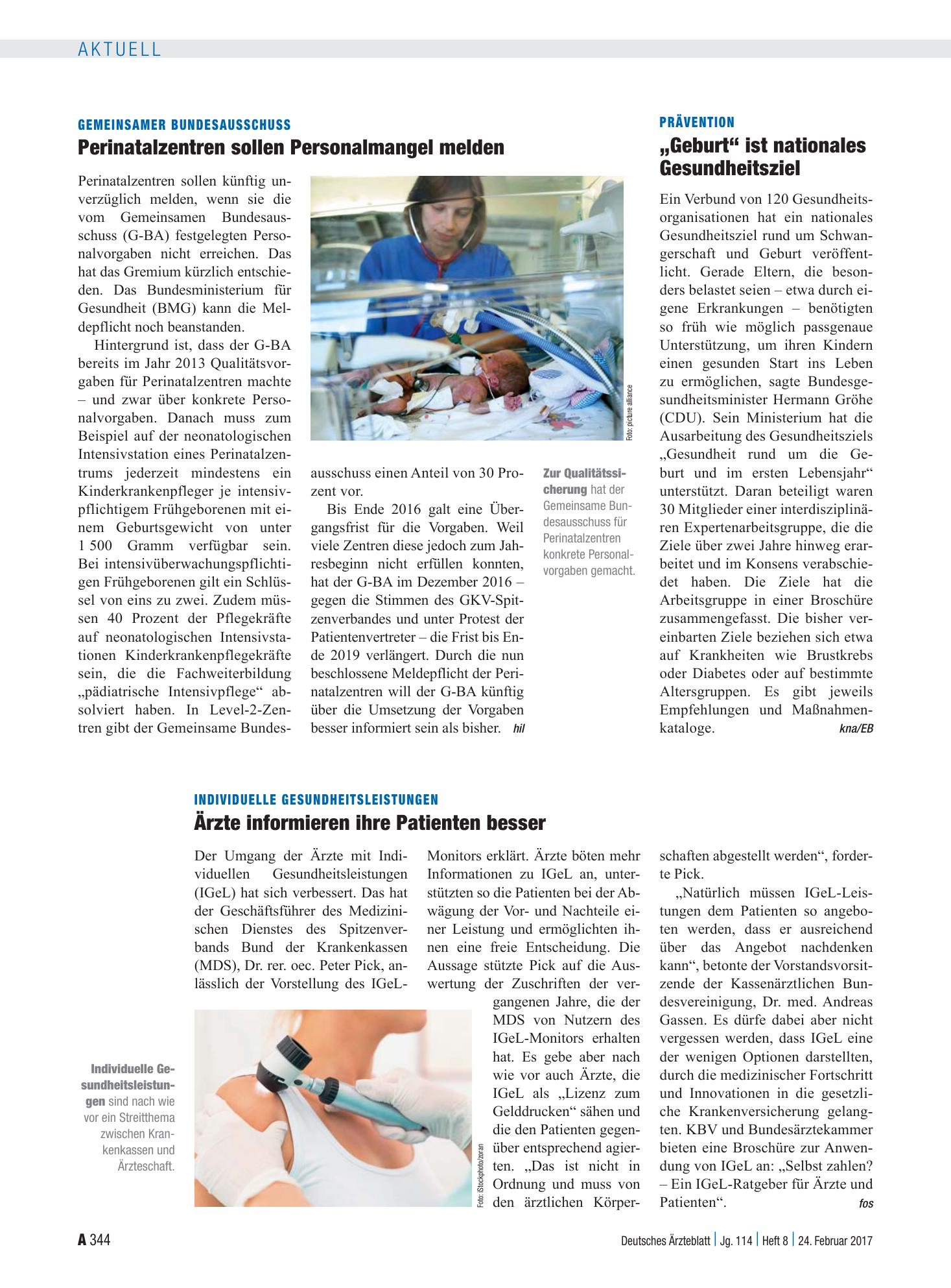 Vorschauseite 1: Prävention: „Geburt“ ist nationales Gesundheitsziel – Deutsches Ärzteblatt