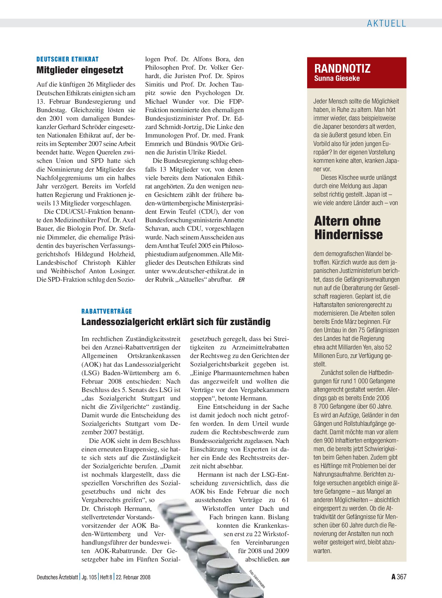 Vorschauseite 1: Deutscher Ethikrat: Mitglieder eingesetzt – Deutsches Ärzteblatt
