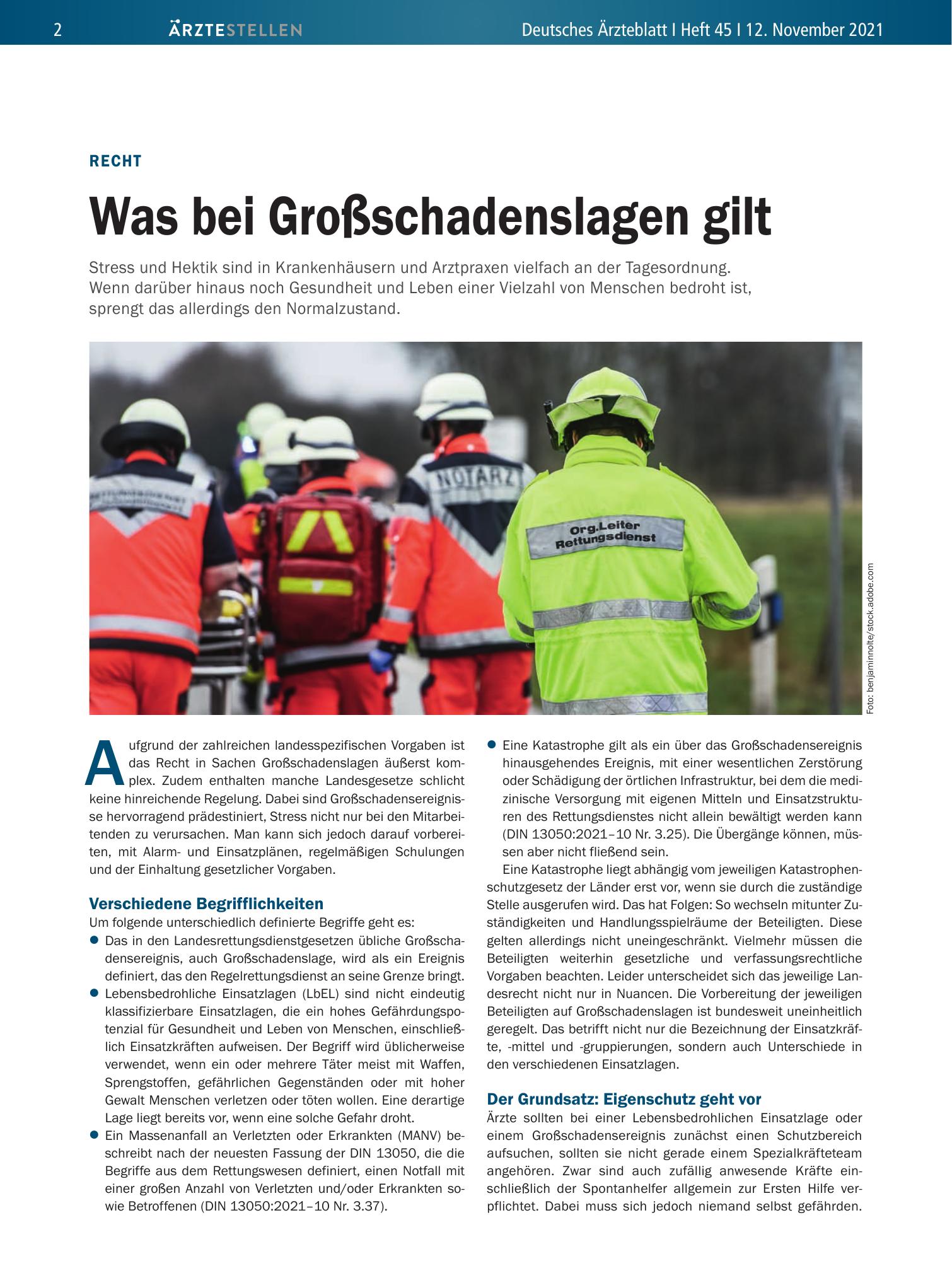 Vorschauseite 1: Recht: Was bei Großschadenslagen gilt – Deutsches Ärzteblatt