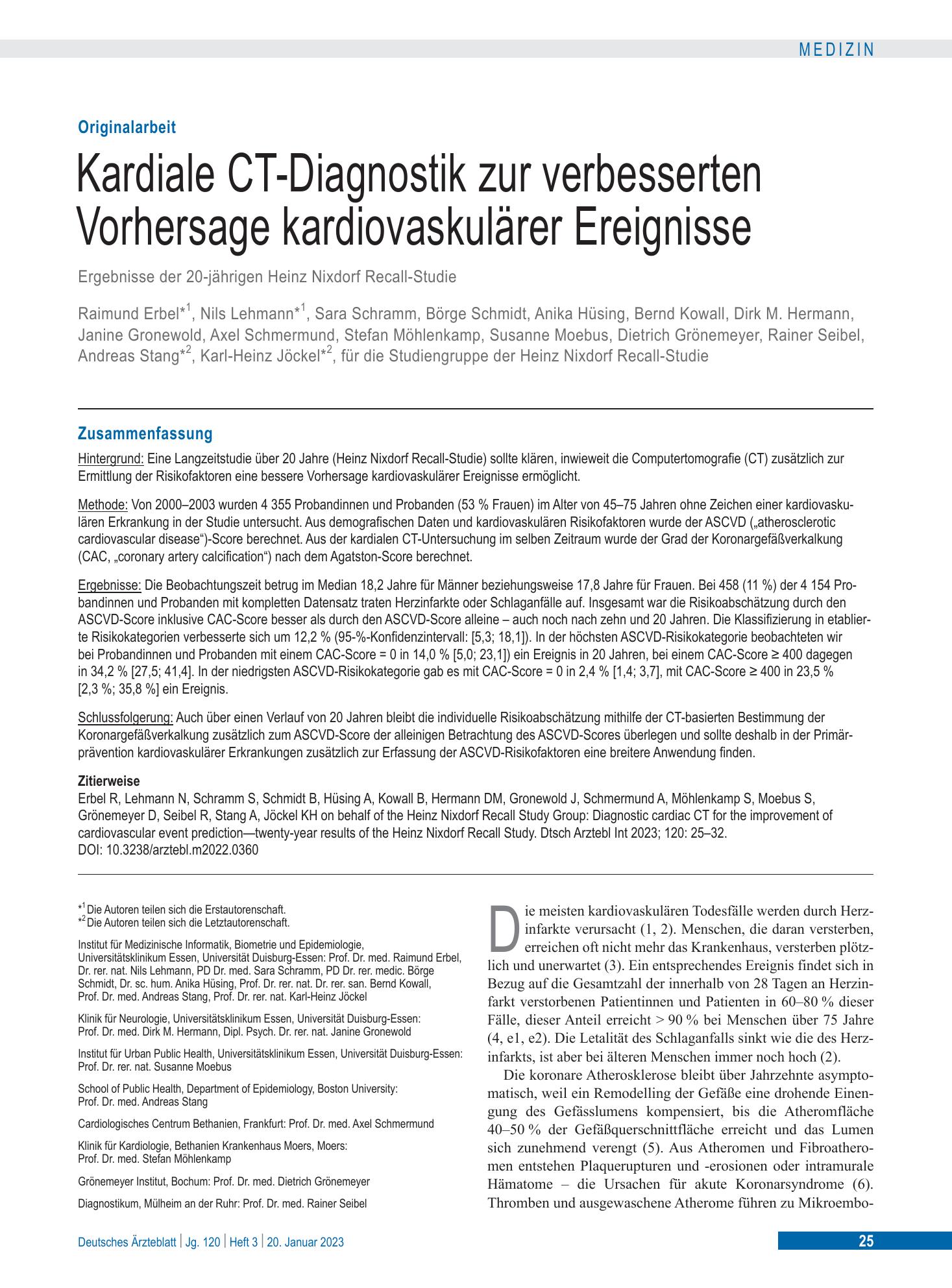 Vorschauseite 1: Kardiale CT-Diagnostik zur verbesserten Vorhersage kardiovaskulärer Ereignisse – Deutsches Ärzteblatt
