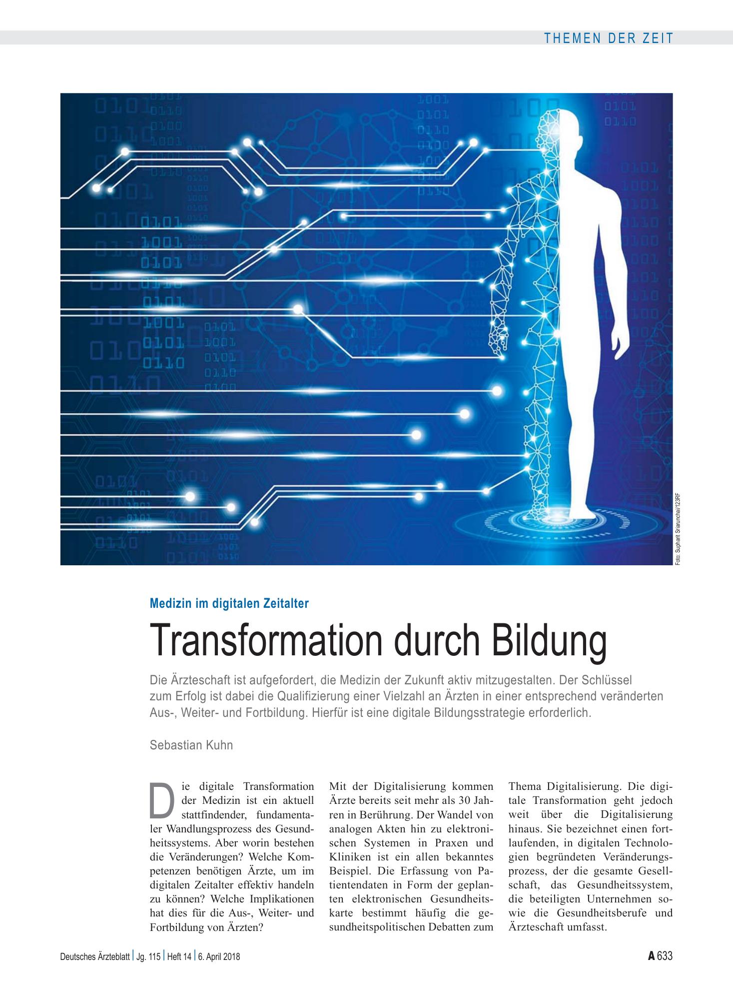 Vorschauseite 1: Medizin im digitalen Zeitalter: Transformation durch Bildung – Deutsches Ärzteblatt