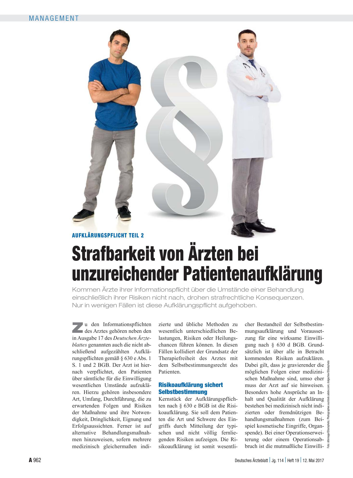 Vorschauseite 1: Aufklärungspflicht Teil 2: Strafbarkeit von Ärzten bei unzureichender Patientenaufklärung – Deutsches Ärzteblatt