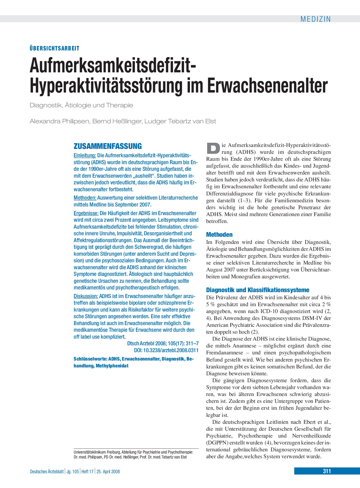Vorschauseite 1: Aufmerksamkeitsdefizit- Hyperaktivitätsstörung im Erwachsenenalter – Deutsches Ärzteblatt