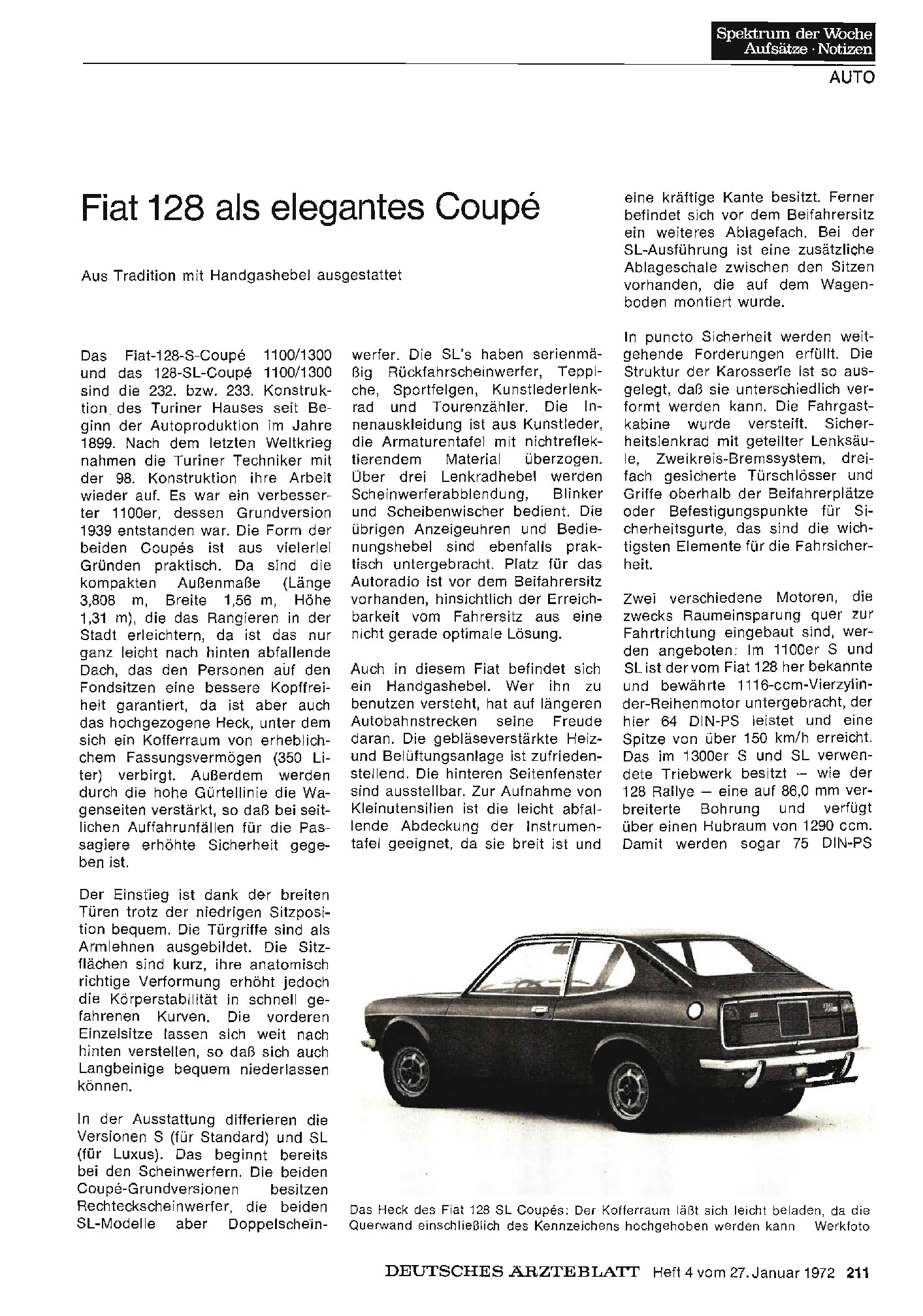 Vorschauseite 1: Fiat 128 als elegantes Coupé: Aus Tradition mit Handgashebel ausgestattet