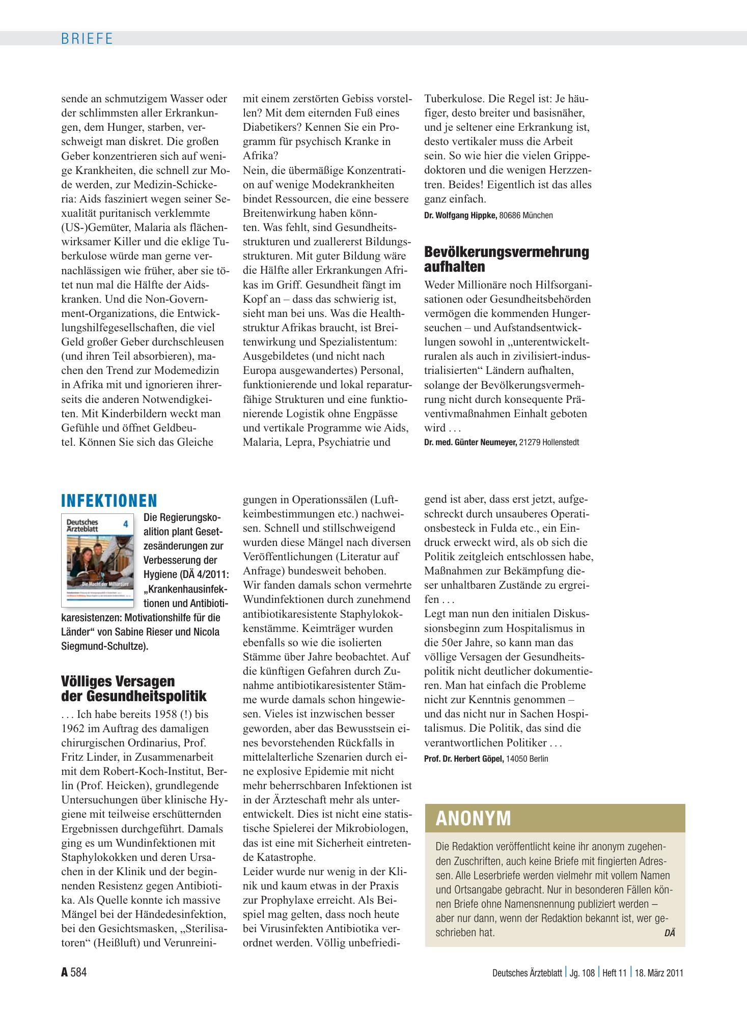 Vorschauseite 1: Infektionen: Völliges Versagen der Gesundheitspolitik – Deutsches Ärzteblatt