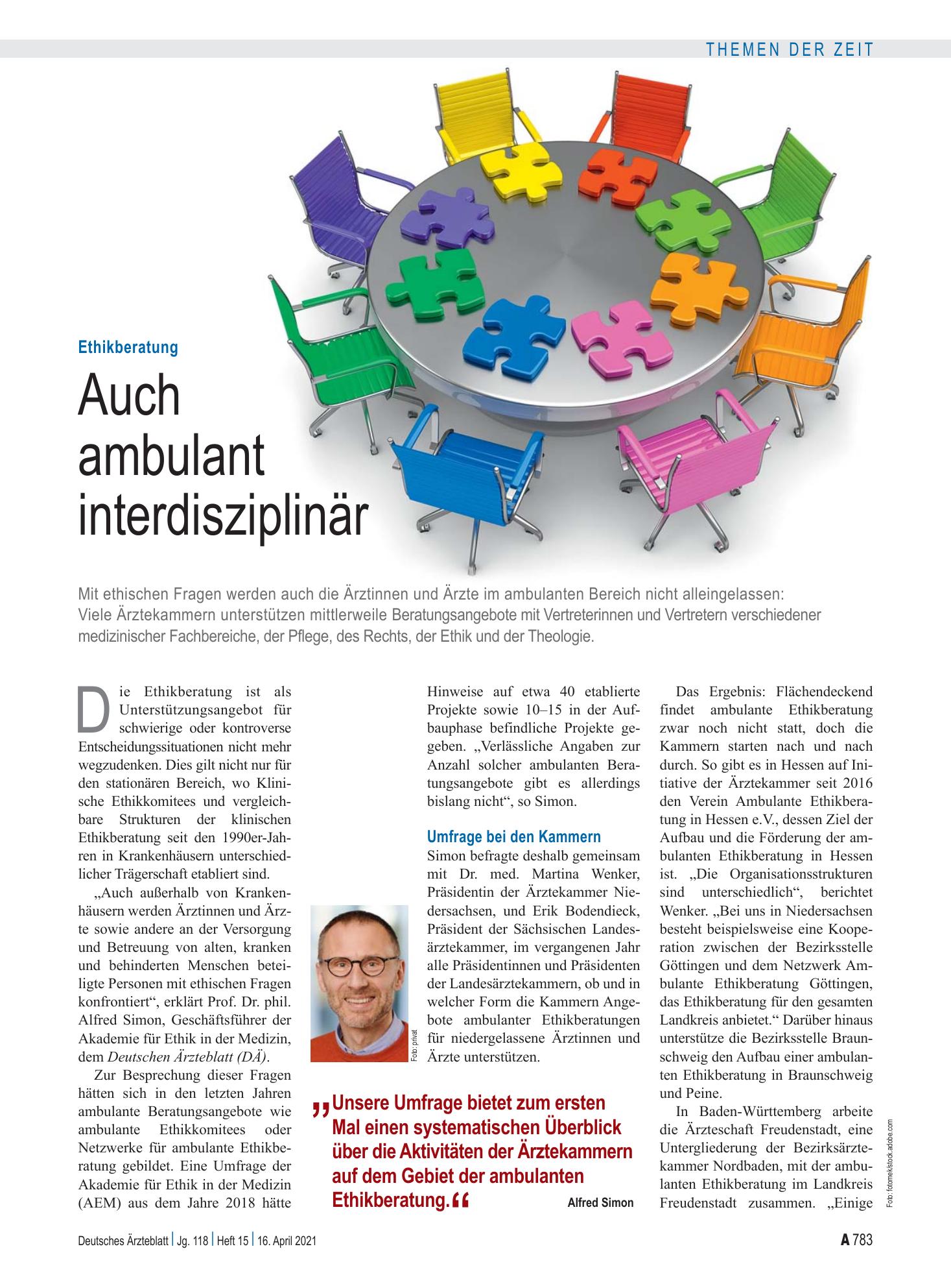 Vorschauseite 1: Ethikberatung: Auch ambulant interdisziplinär – Deutsches Ärzteblatt