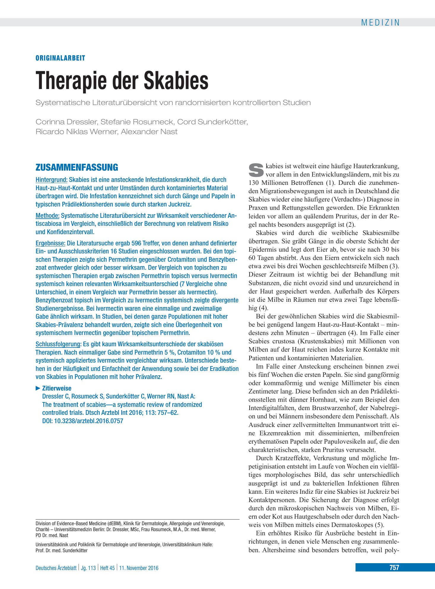Vorschauseite 1: Therapie der Skabies – Deutsches Ärzteblatt