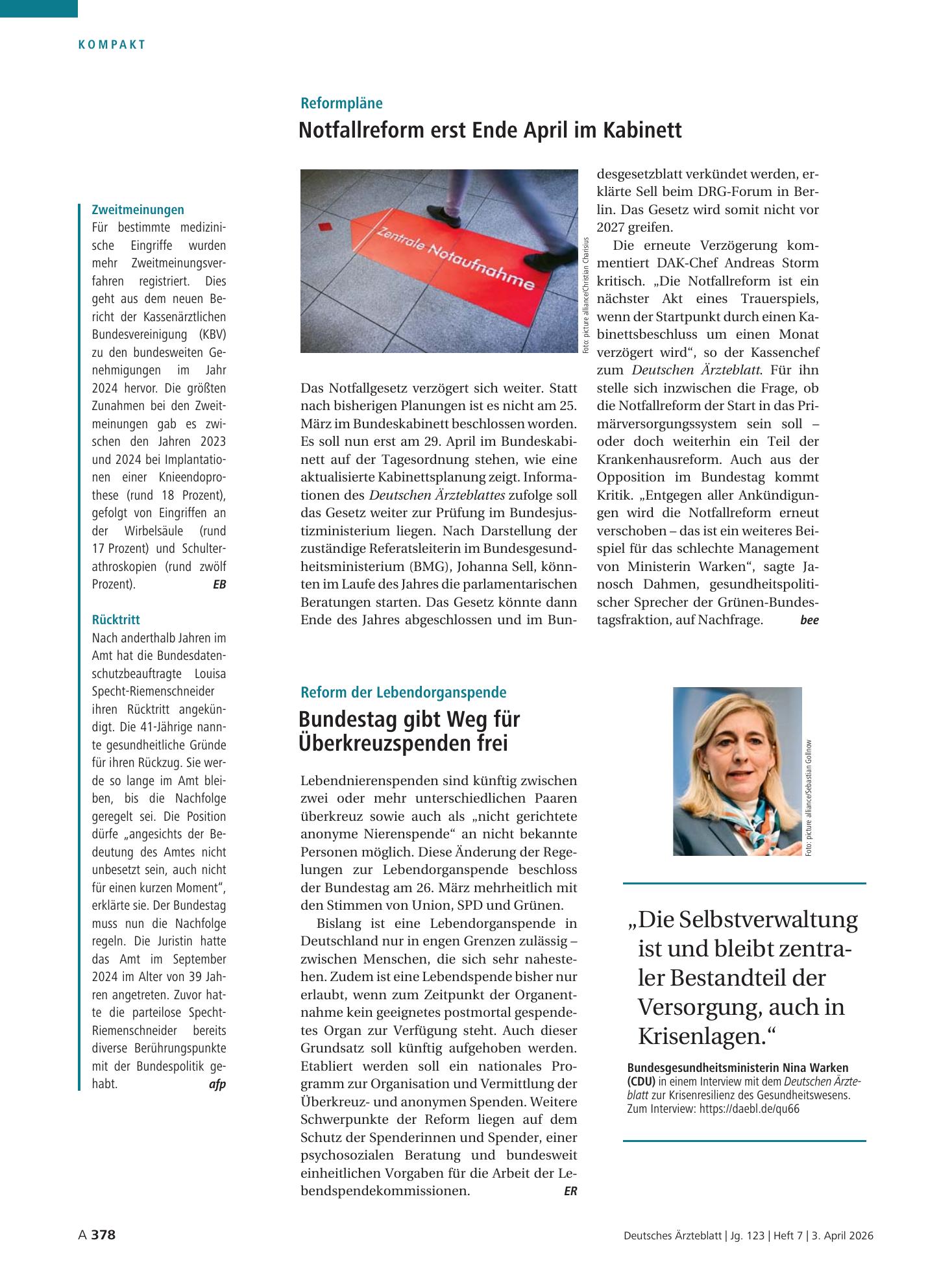 Vorschauseite 1: Zitat Nina Warken – Deutsches Ärzteblatt