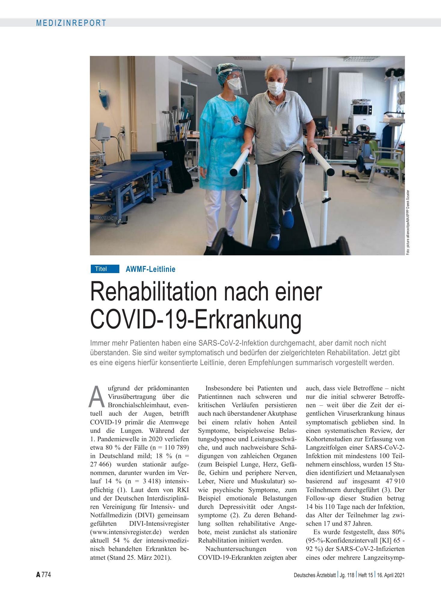 Vorschauseite 1: AWMF-Leitlinie: Rehabilitation nach einer COVID-19-Erkrankung – Deutsches Ärzteblatt
