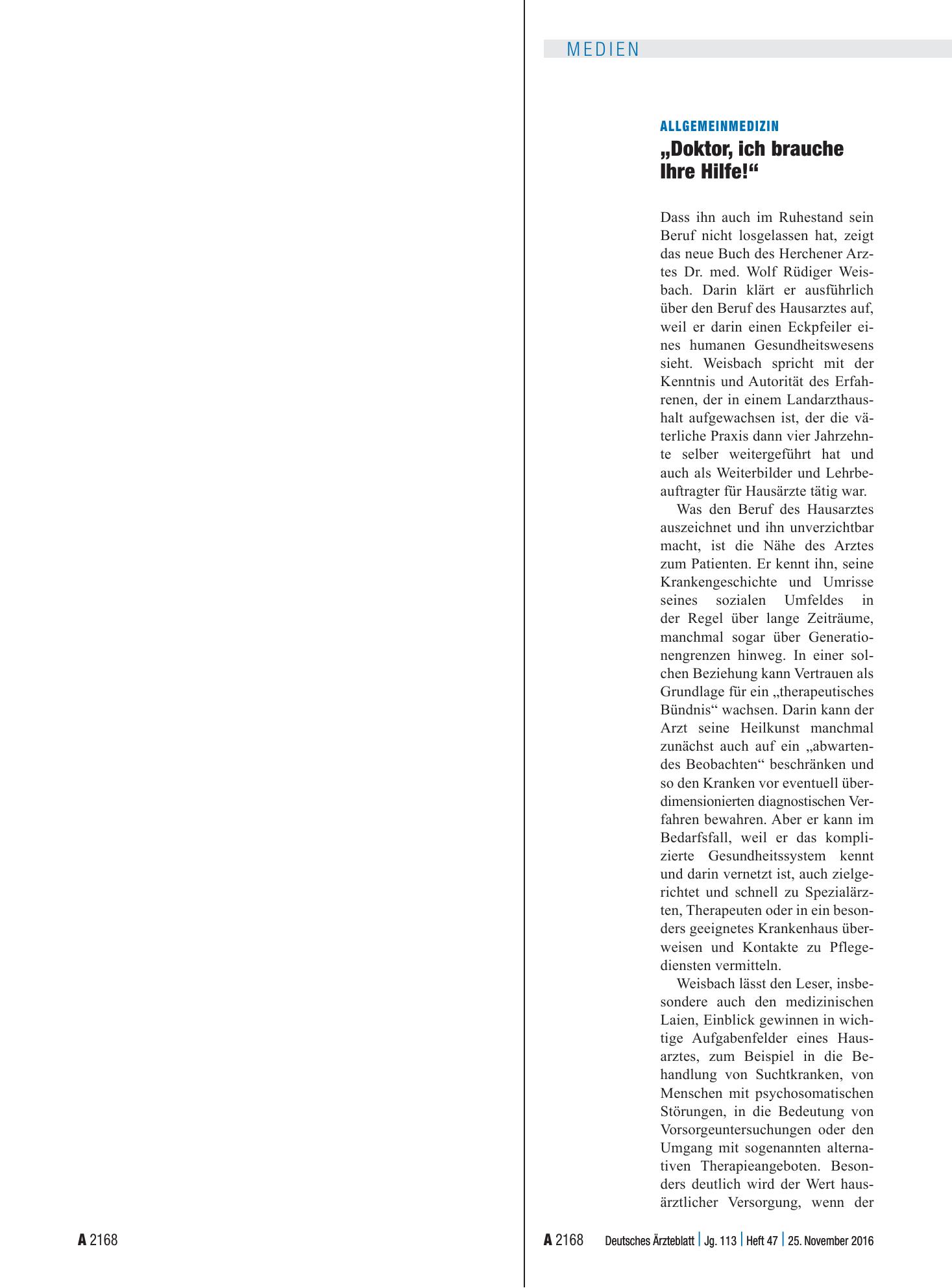 Vorschauseite 1: Allgemeinmedizin: „Doktor, ich brauche Ihre Hilfe!“ – Deutsches Ärzteblatt