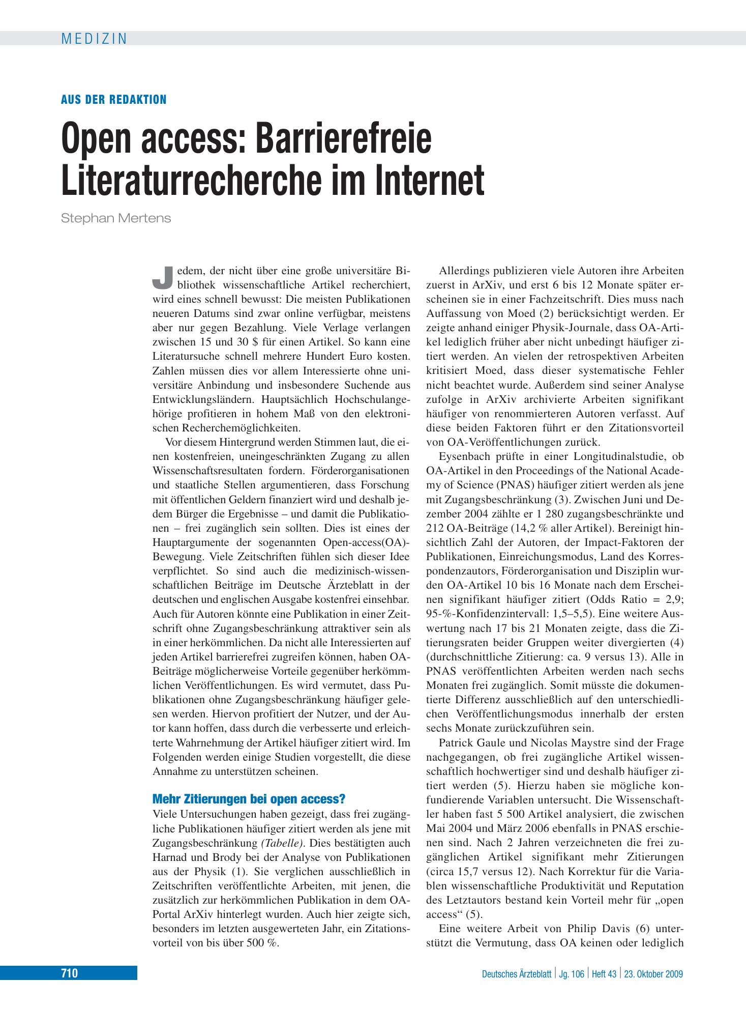 Vorschauseite 1: Open access – Deutsches Ärzteblatt