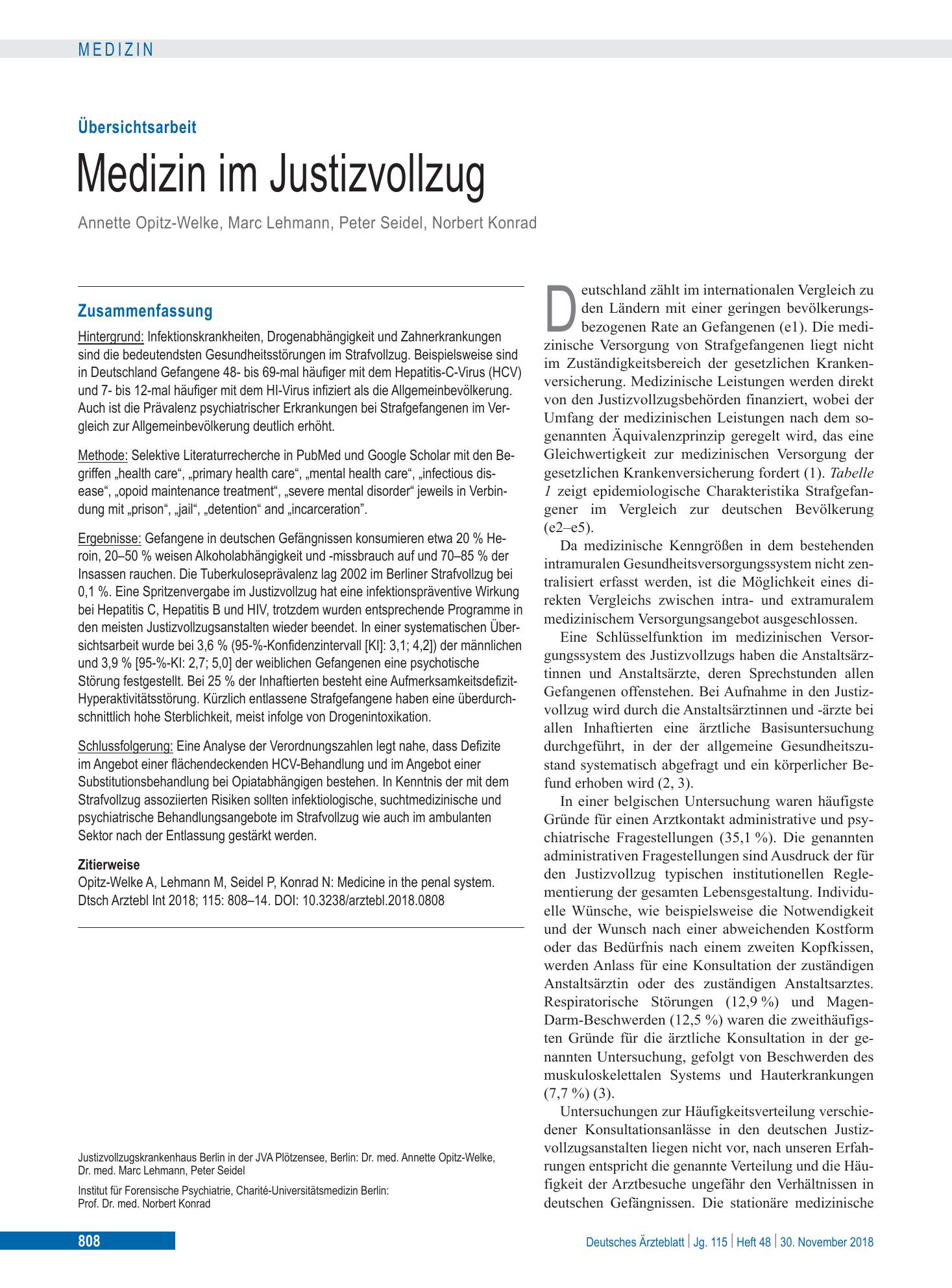 Vorschauseite 1: Medizin im Justizvollzug – Deutsches Ärzteblatt