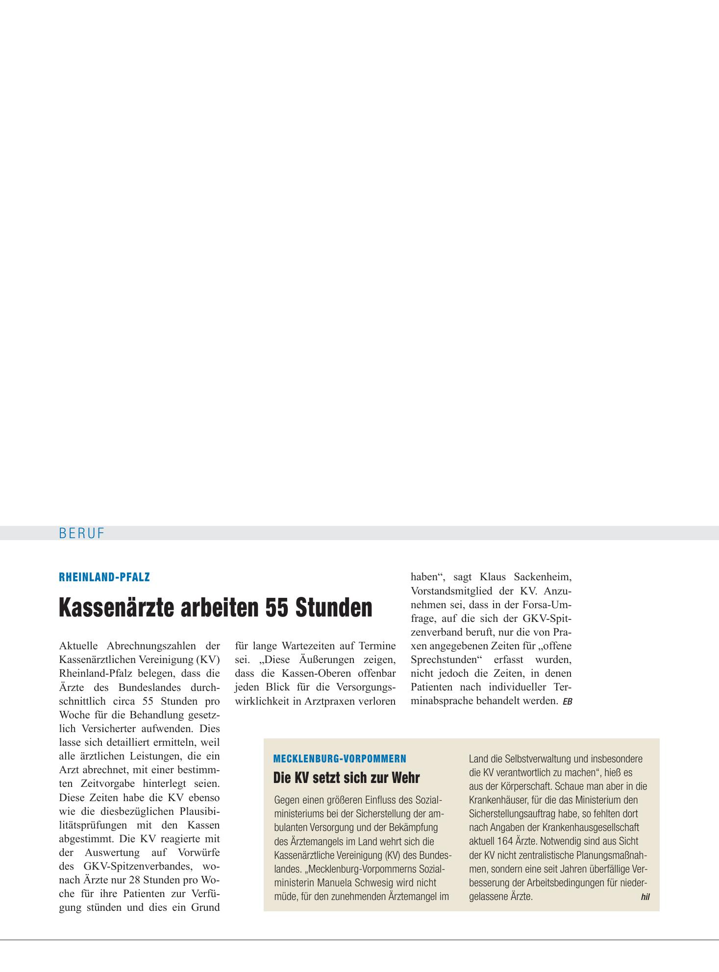 Vorschauseite 1: Mecklenburg-Vorpommern: Die KV setzt sich zur Wehr – Deutsches Ärzteblatt