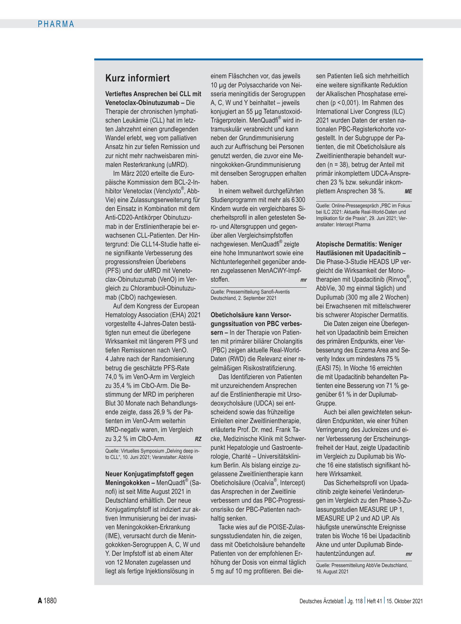 Vorschauseite 1: Kurz informiert – Deutsches Ärzteblatt