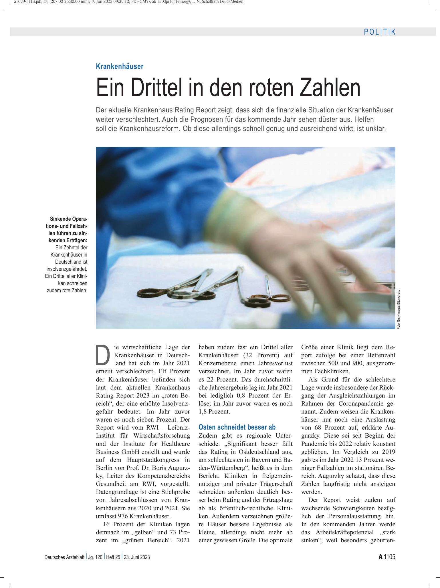 Vorschauseite 1: Krankenhäuser: Ein Drittel in den roten Zahlen – Deutsches Ärzteblatt