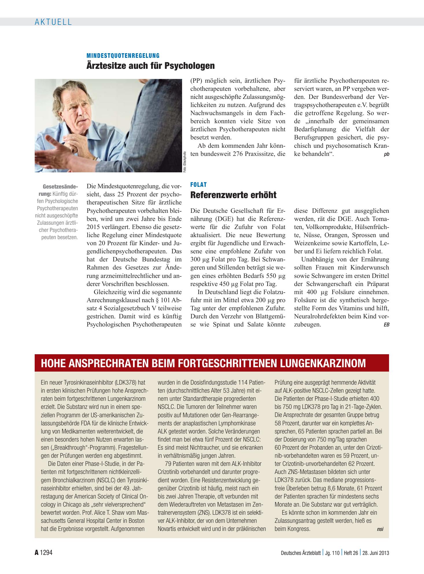 Vorschauseite 1: Folat: Referenzwerte erhöht – Deutsches Ärzteblatt