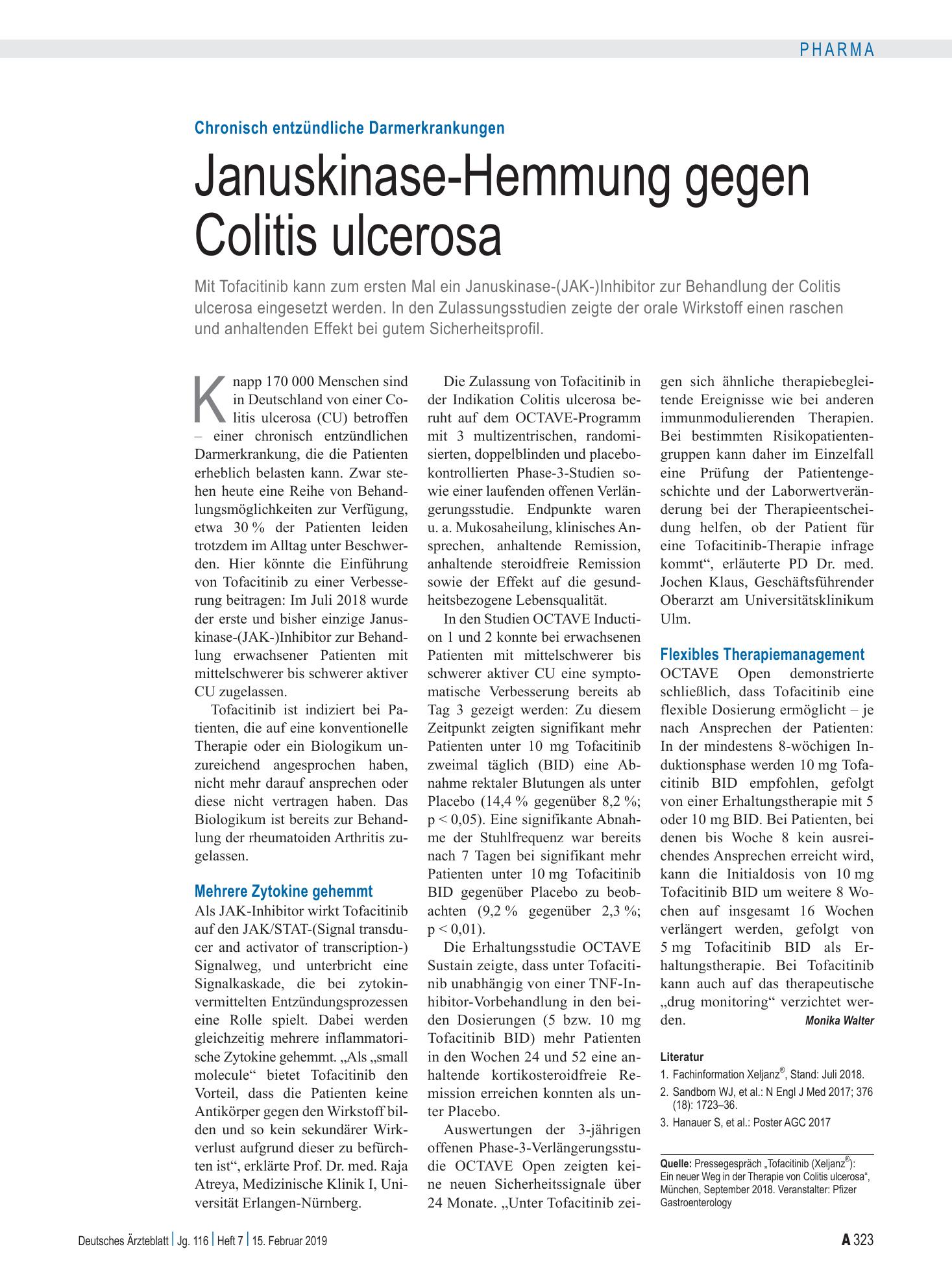 Vorschauseite 1: Chronisch entzündliche Darmerkrankungen: Januskinase-Hemmung gegen Colitis ulcerosa – Deutsches Ärzteblatt