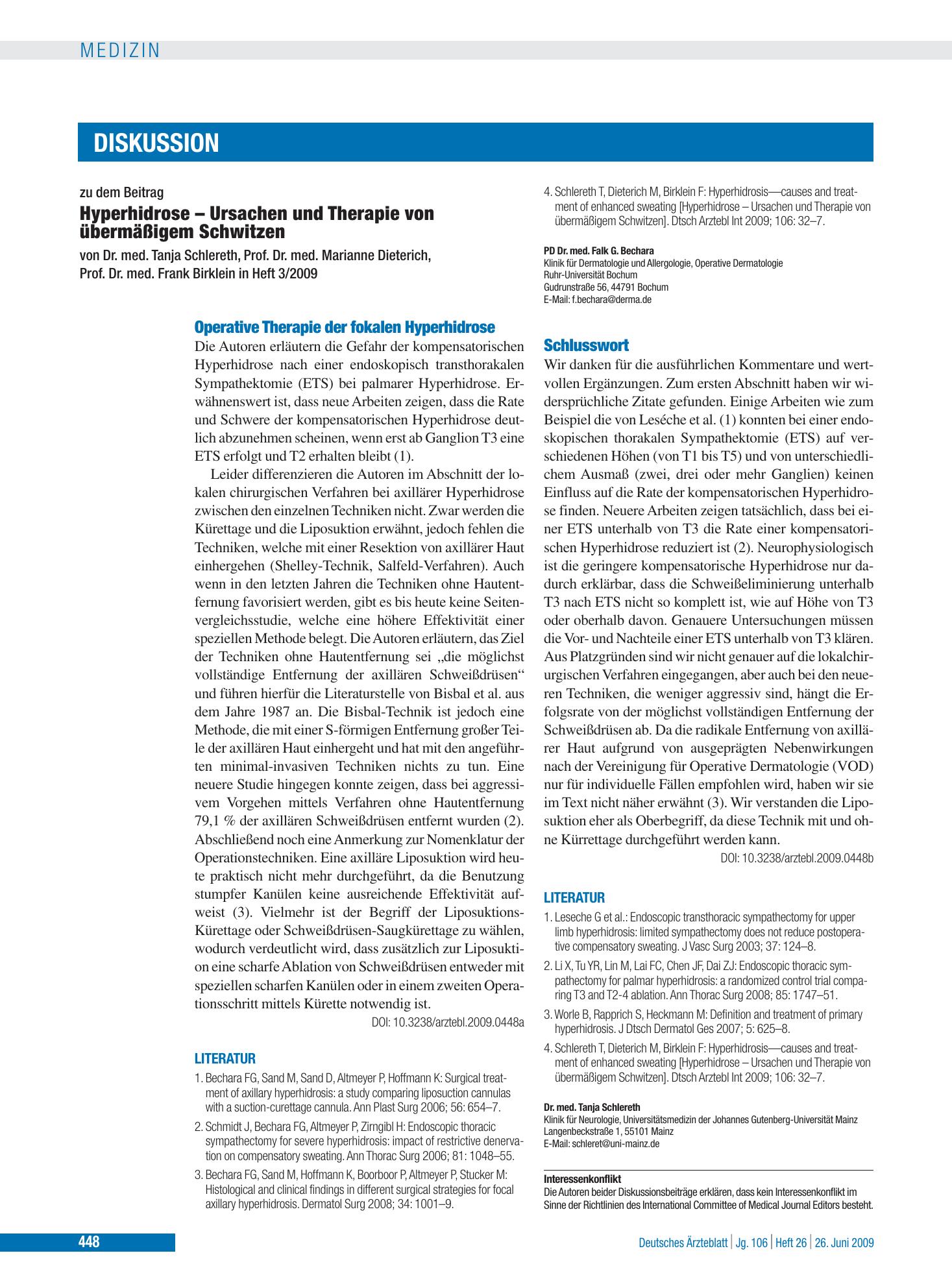 Vorschauseite 1: Hyperhidrose – Ursachen und Therapie von übermäßigem Schwitzen: Schlusswort – Deutsches Ärzteblatt