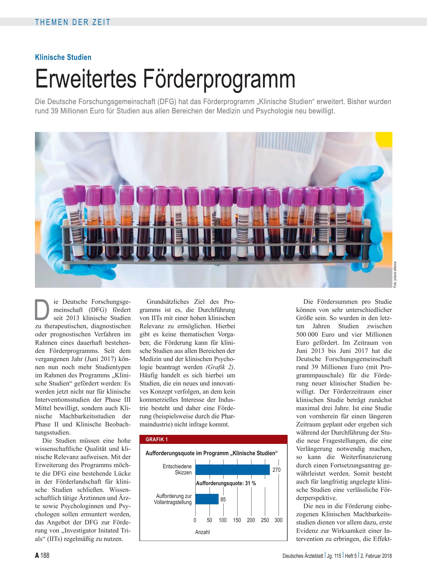 Vorschauseite 1: Klinische Studien: Erweitertes Förderprogramm – Deutsches Ärzteblatt