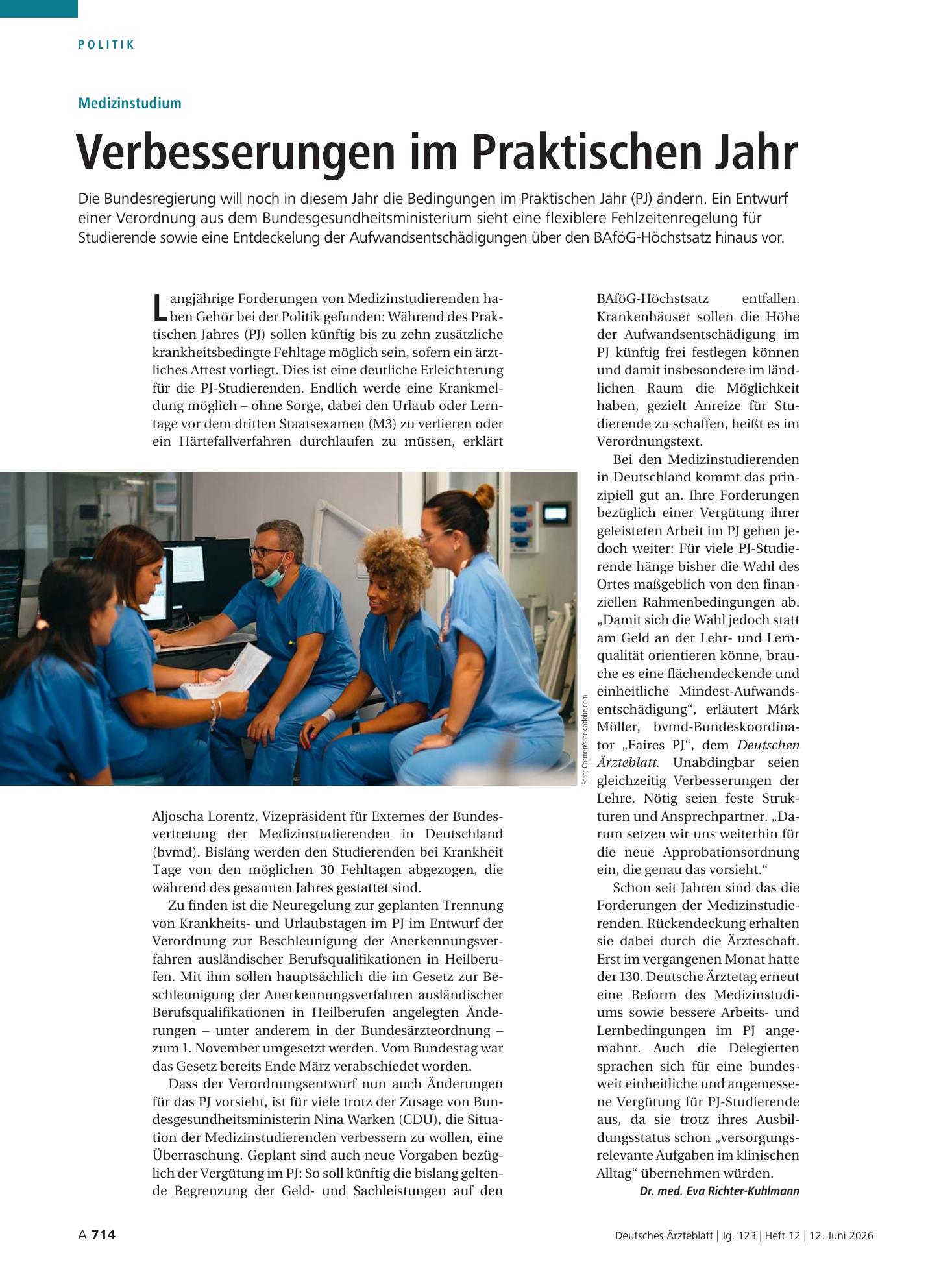Vorschauseite 1: Medizinstudium: Verbesserungen im Praktischen Jahr – Deutsches Ärzteblatt