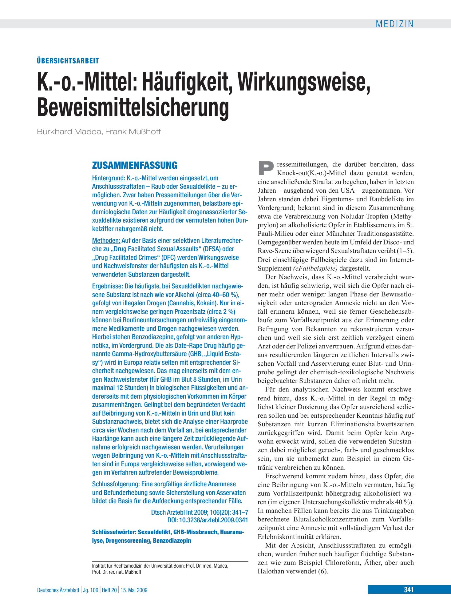 Vorschauseite 1: K.-o.-Mittel – Deutsches Ärzteblatt