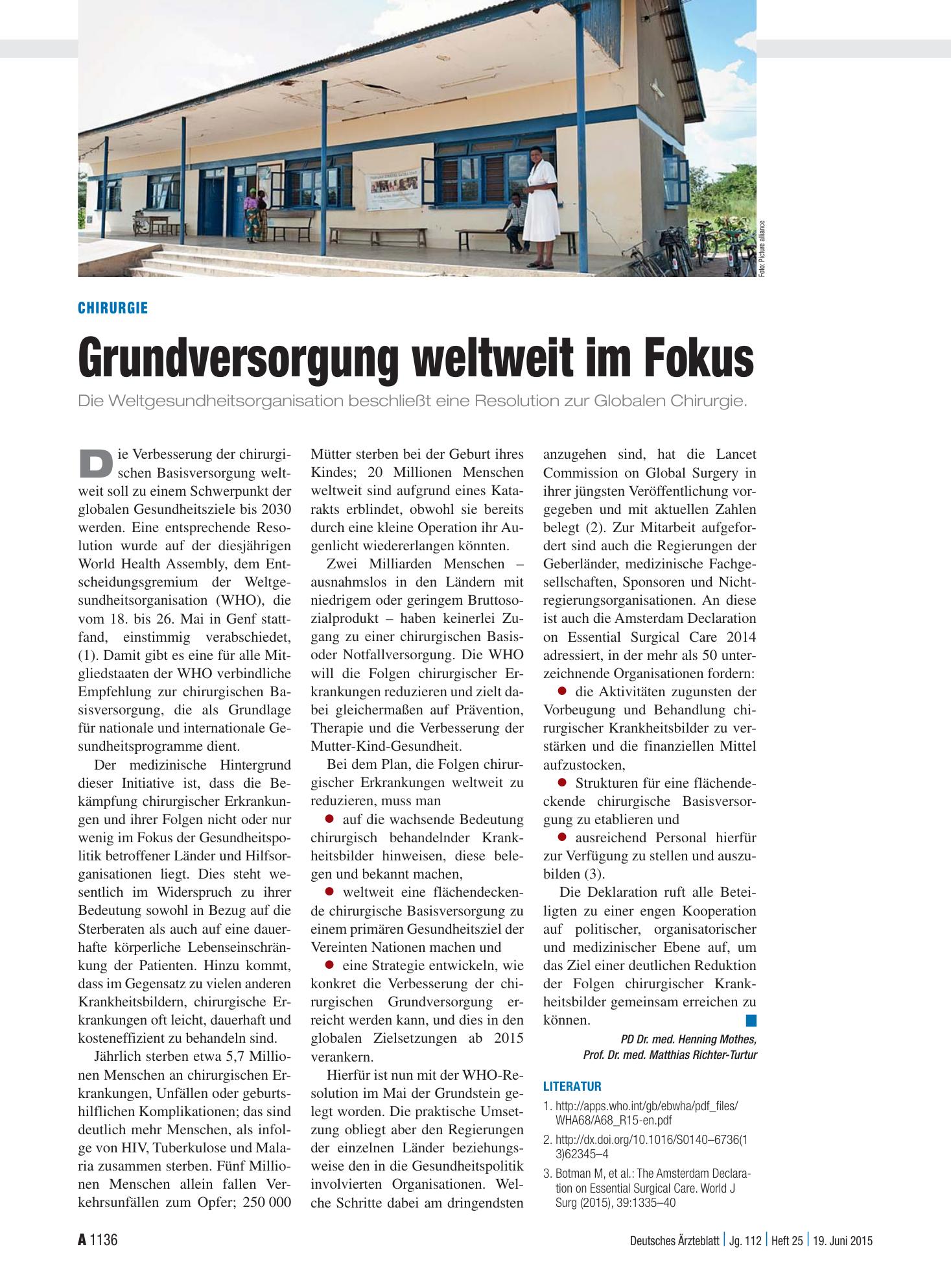 Vorschauseite 1: Chirurgie: Grundversorgung weltweit im Fokus – Deutsches Ärzteblatt