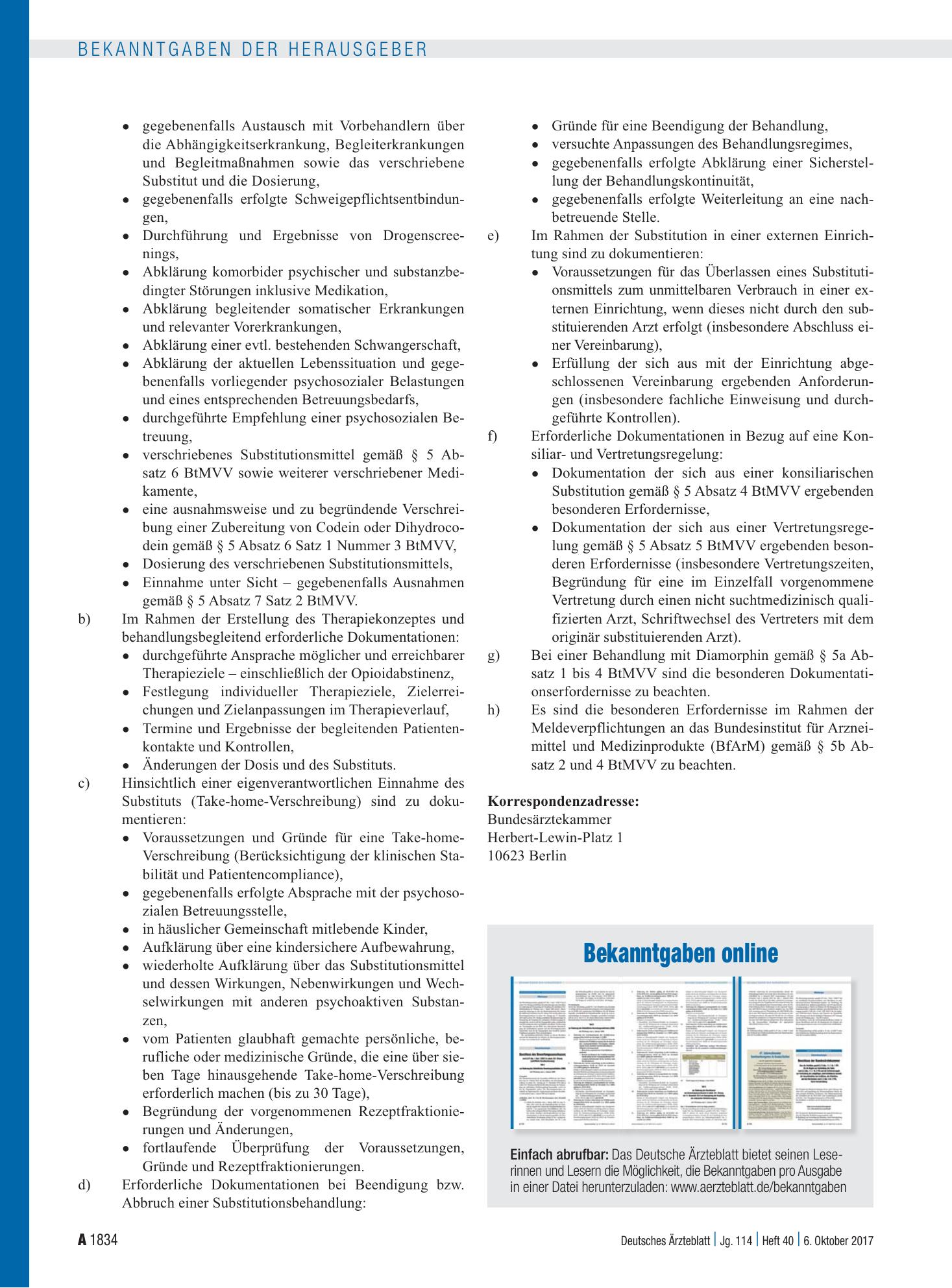 Vorschauseite 1: Bekanntgaben online – Deutsches Ärzteblatt