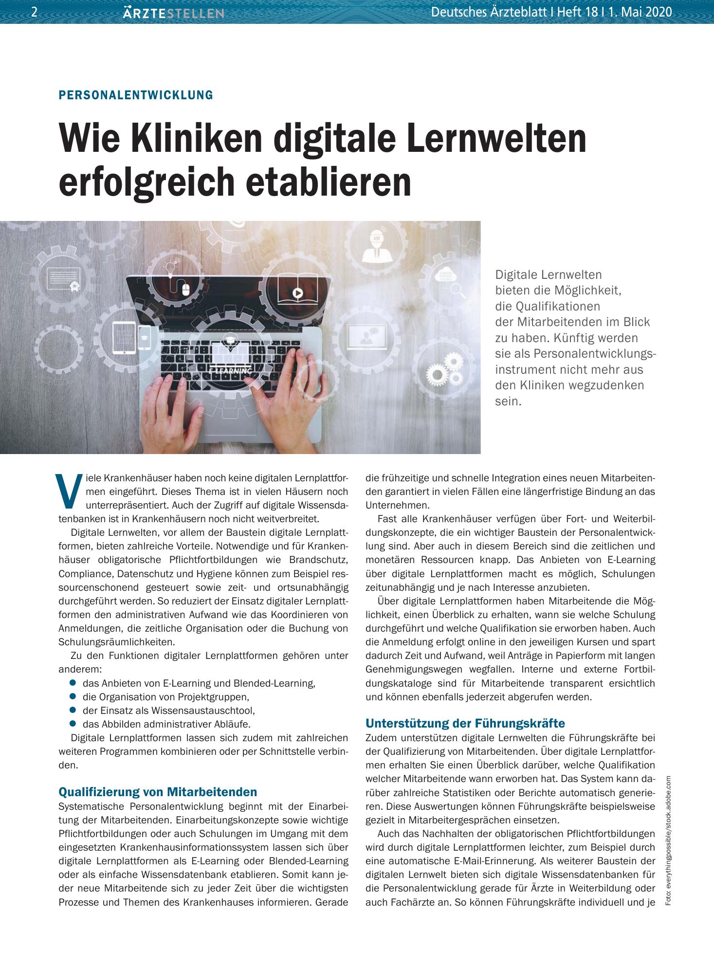 Vorschauseite 1: Personalentwicklung: Wie Kliniken digitale Lernwelten erfolgreich etablieren – Deutsches Ärzteblatt