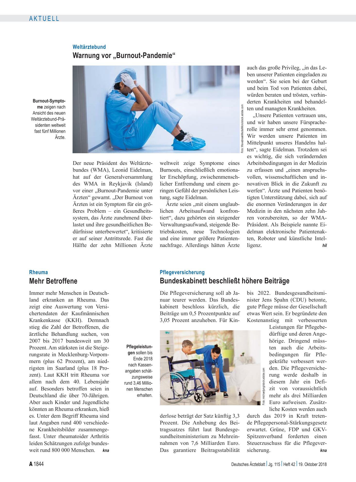 Vorschauseite 1: Weltärztebund: Warnung vor „Burnout-Pandemie“ – Deutsches Ärzteblatt