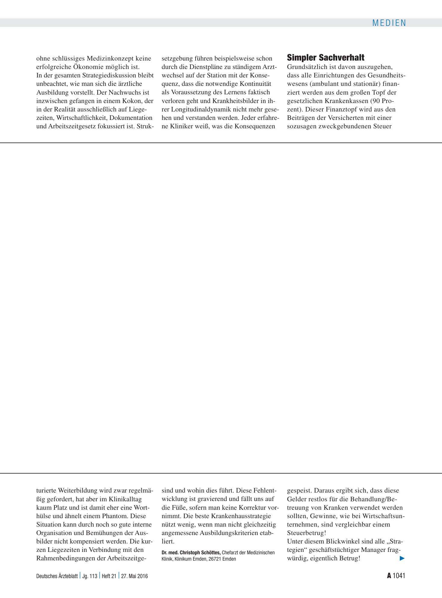Vorschauseite 1: Krankenhäuser: Simpler Sachverhalt – Deutsches Ärzteblatt