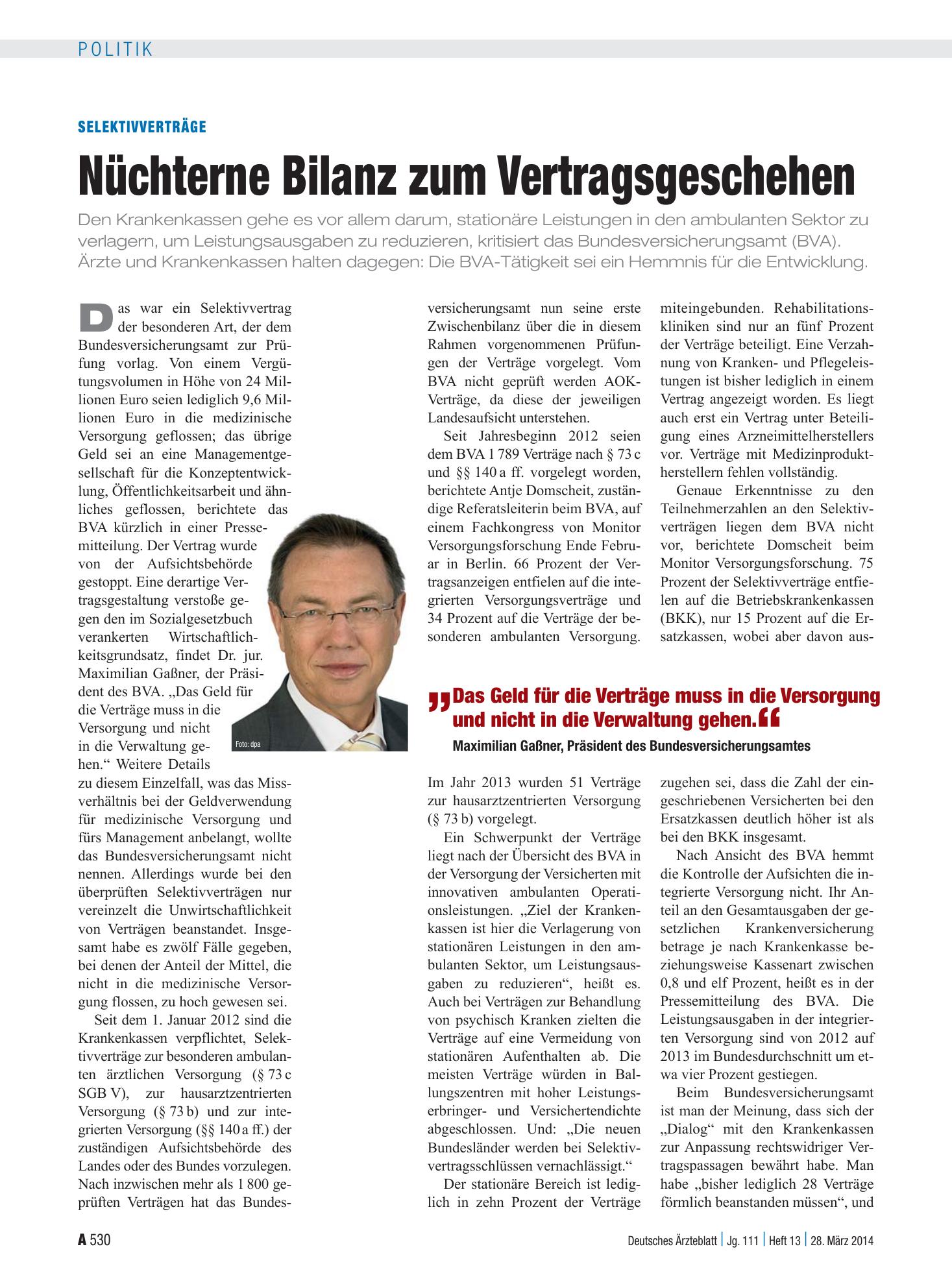 Vorschauseite 1: Selektivverträge: Nüchterne Bilanz zum Vertragsgeschehen – Deutsches Ärzteblatt