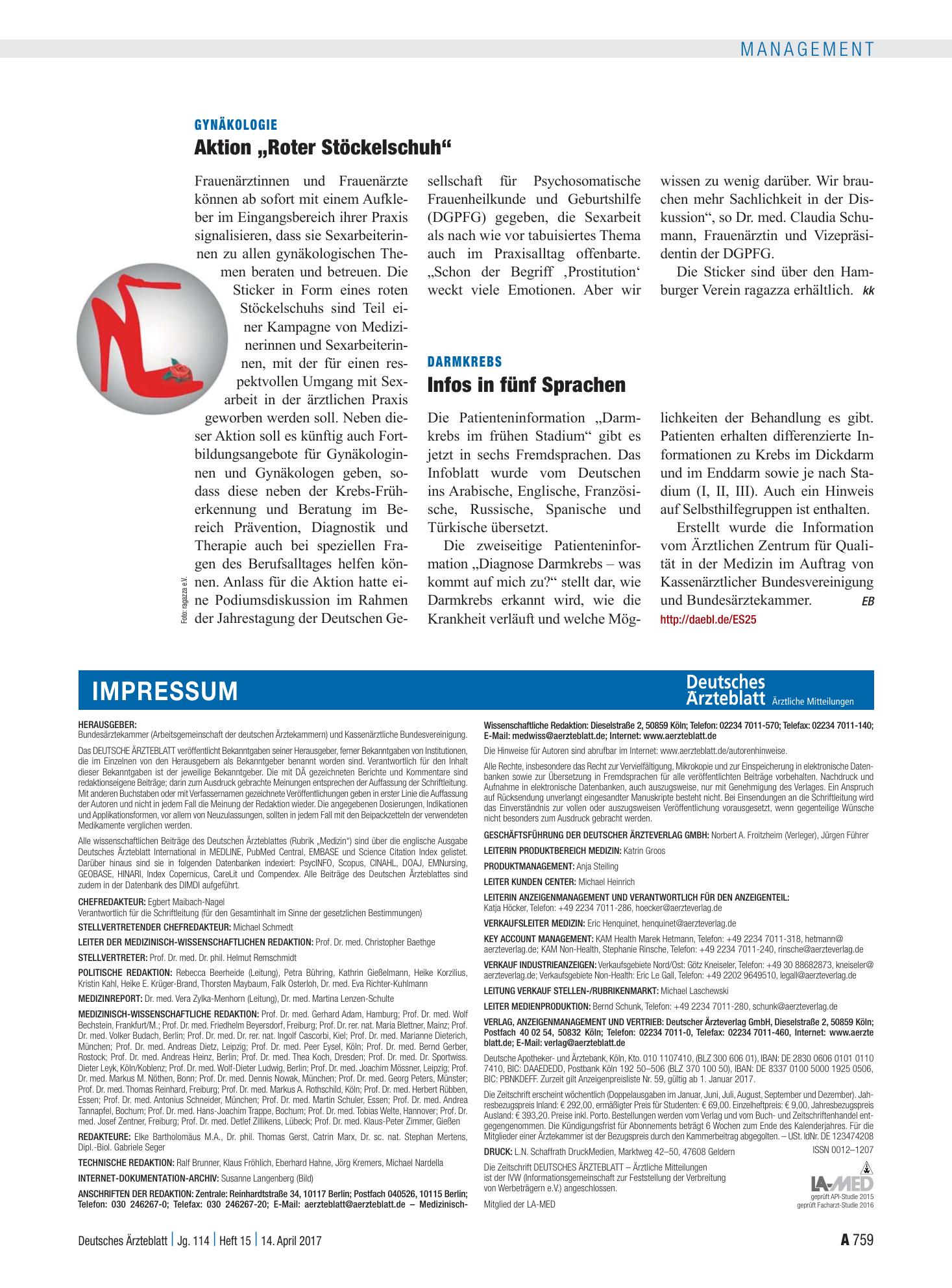 Vorschauseite 1: Darmkrebs: Infos in fünf Sprachen – Deutsches Ärzteblatt
