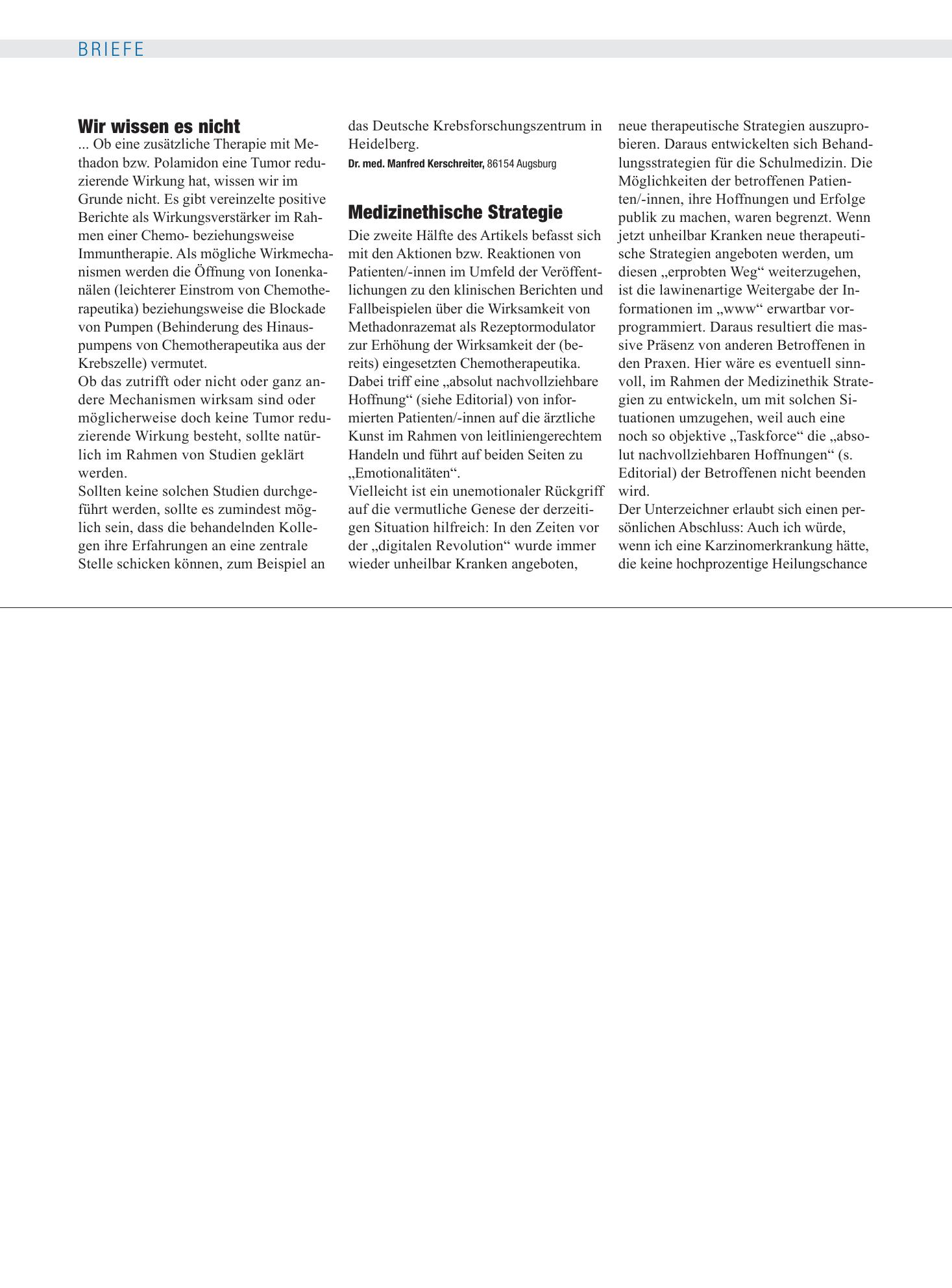 Vorschauseite 1: Methadon: Medizinethische Strategie – Deutsches Ärzteblatt