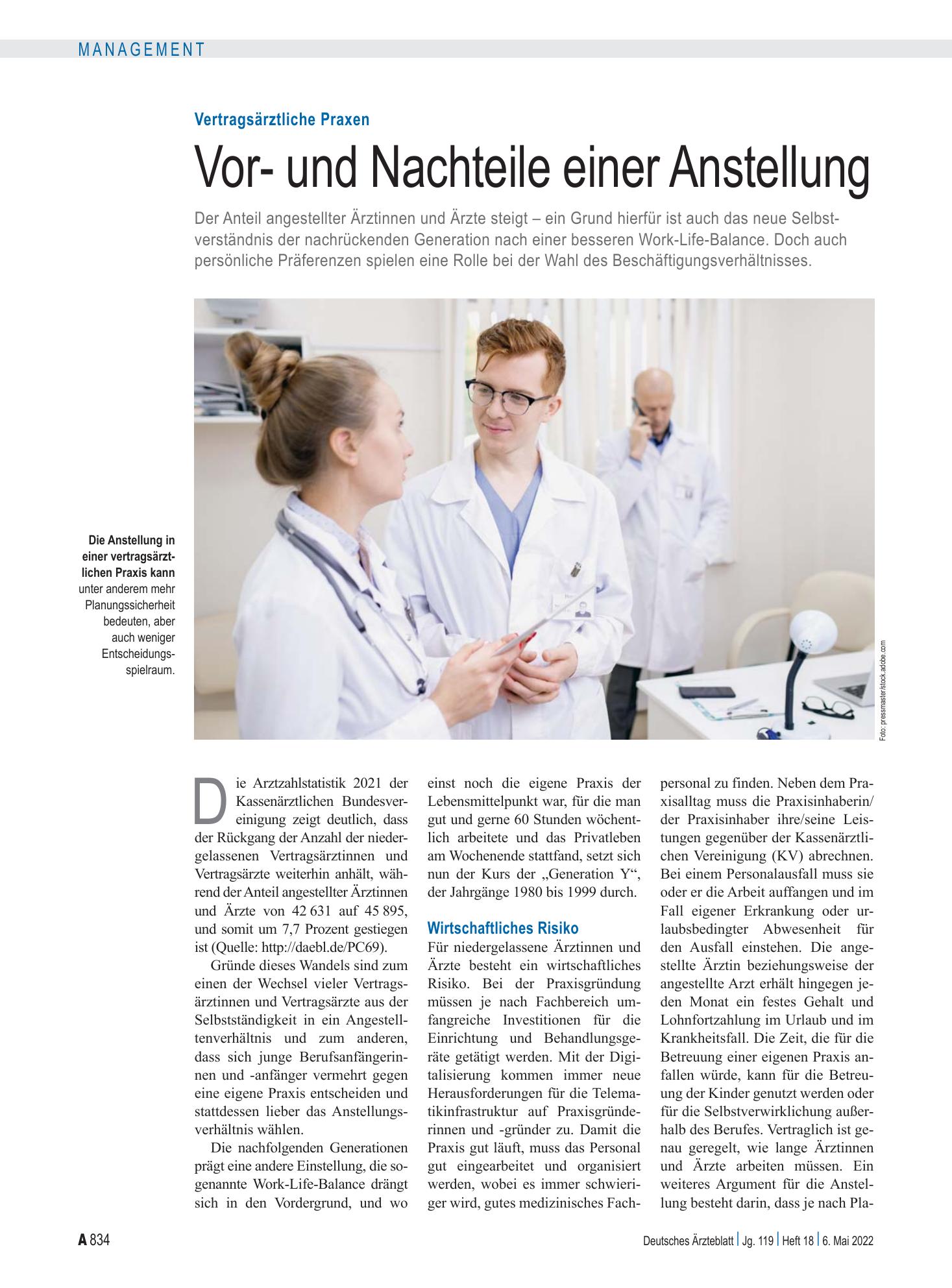 Vorschauseite 1: Vertragsärztliche Praxen: Vor- und Nachteile einer Anstellung – Deutsches Ärzteblatt