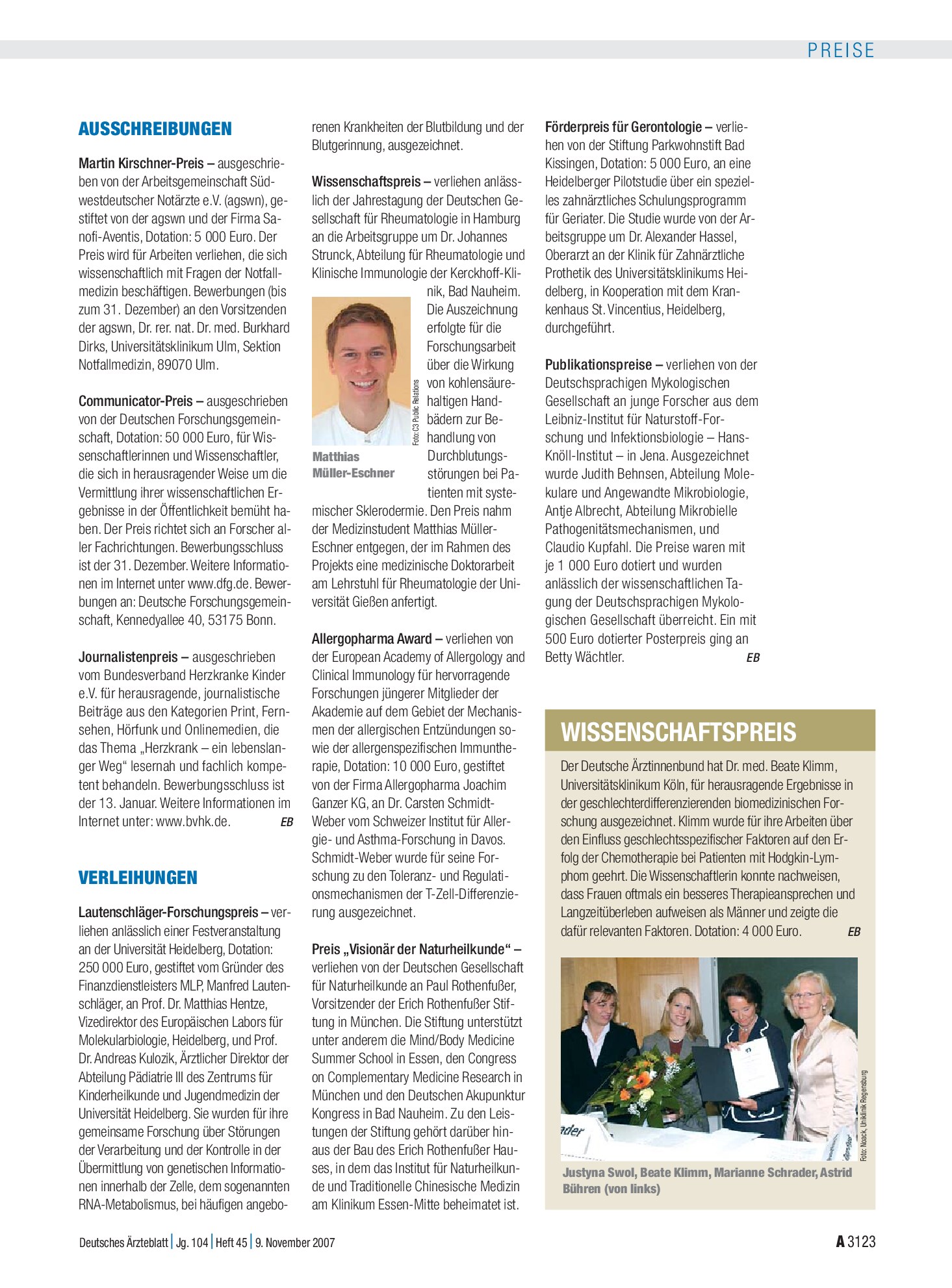 Vorschauseite 1: Verleihungen – Deutsches Ärzteblatt