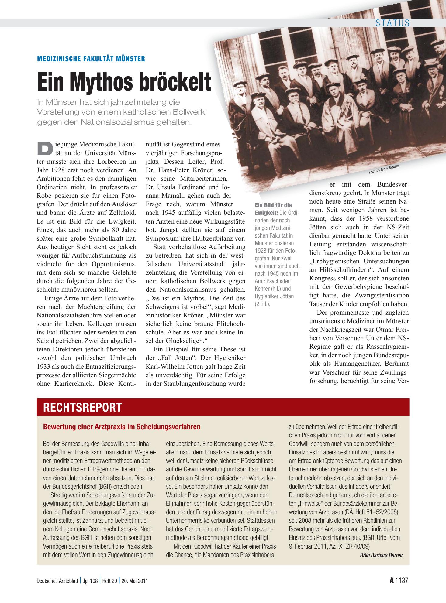 Vorschauseite 1: Bewertung einer Arztpraxis im Scheidungsverfahren – Deutsches Ärzteblatt