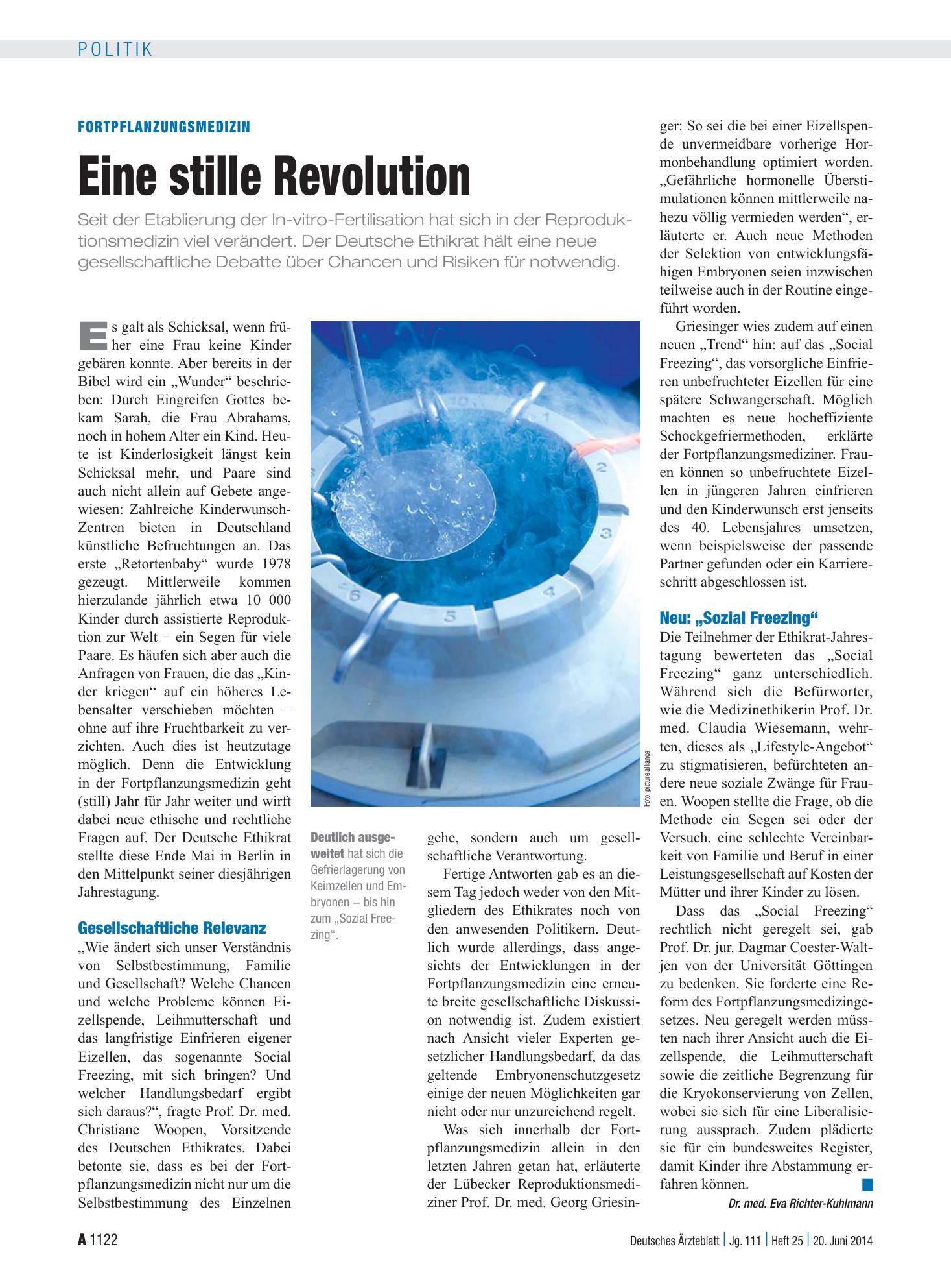 Vorschauseite 1: Fortpflanzungsmedizin: Eine stille Revolution – Deutsches Ärzteblatt