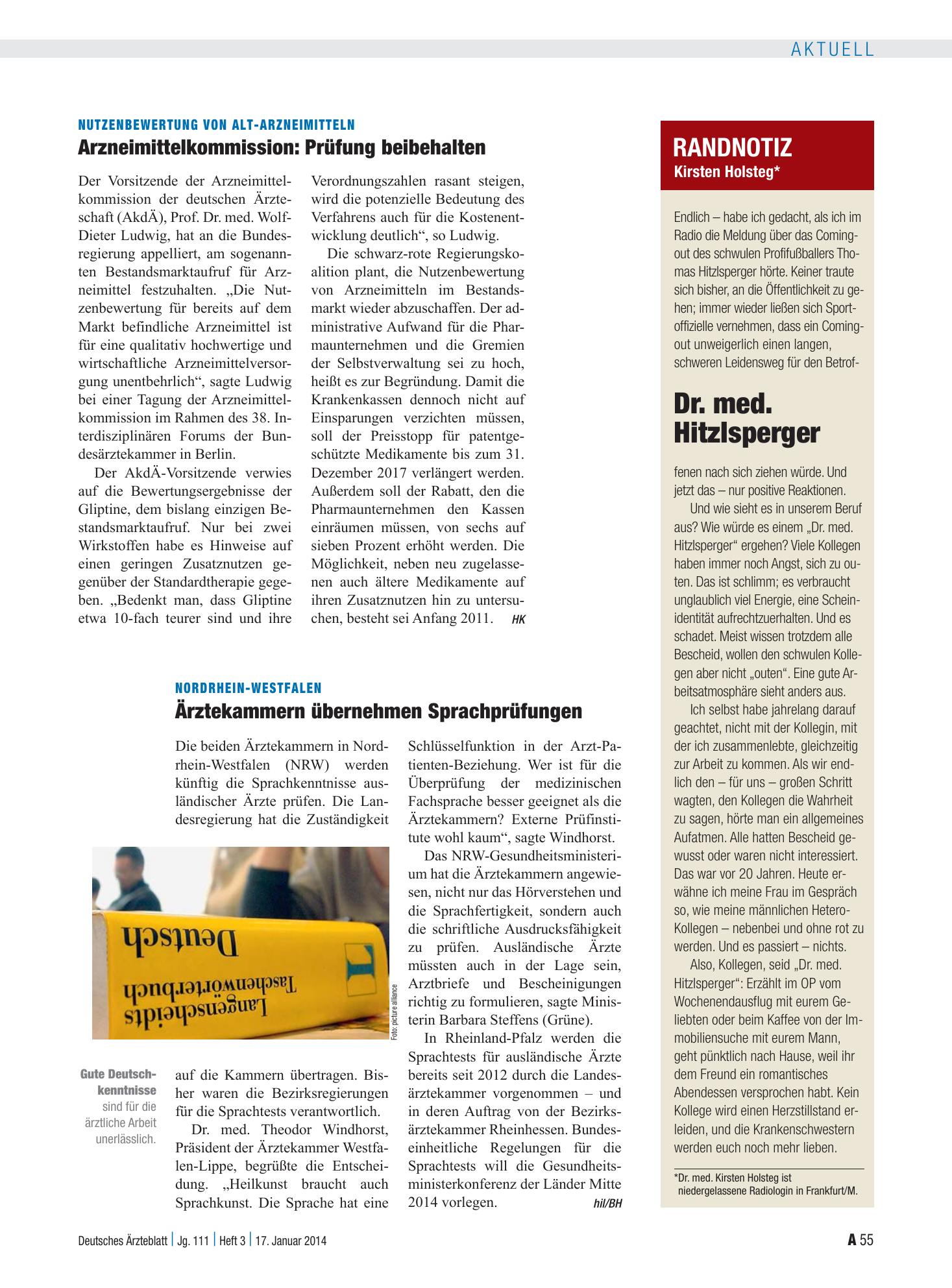 Vorschauseite 1: Randnotiz: Dr. med. Hitzlsperger – Deutsches Ärzteblatt