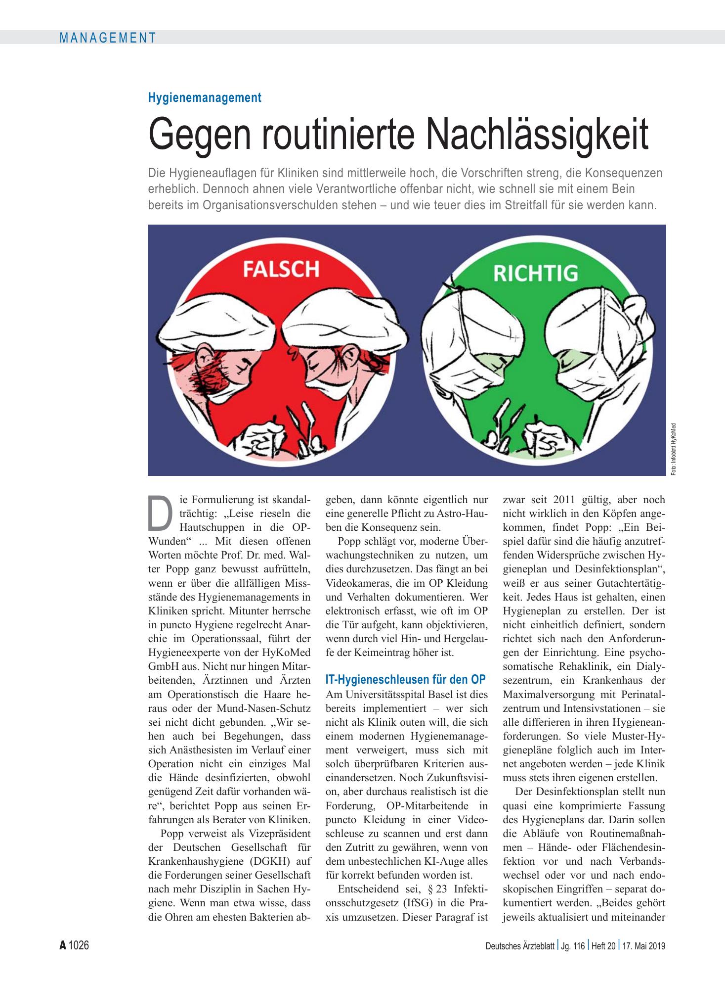 Vorschauseite 1: Hygienemanagement: Gegen routinierte Nachlässigkeit – Deutsches Ärzteblatt