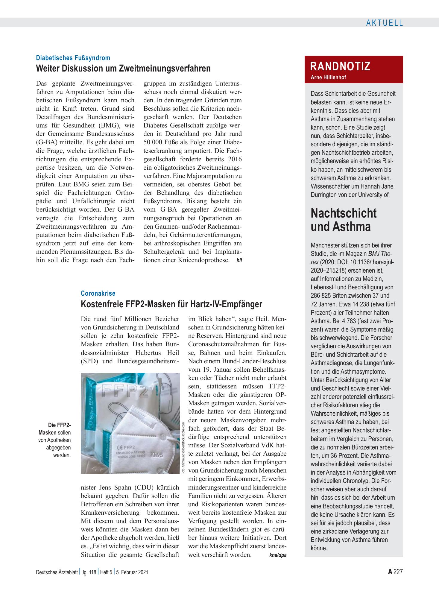 Vorschauseite 1: Randnotiz: Nachtschicht und Asthma – Deutsches Ärzteblatt