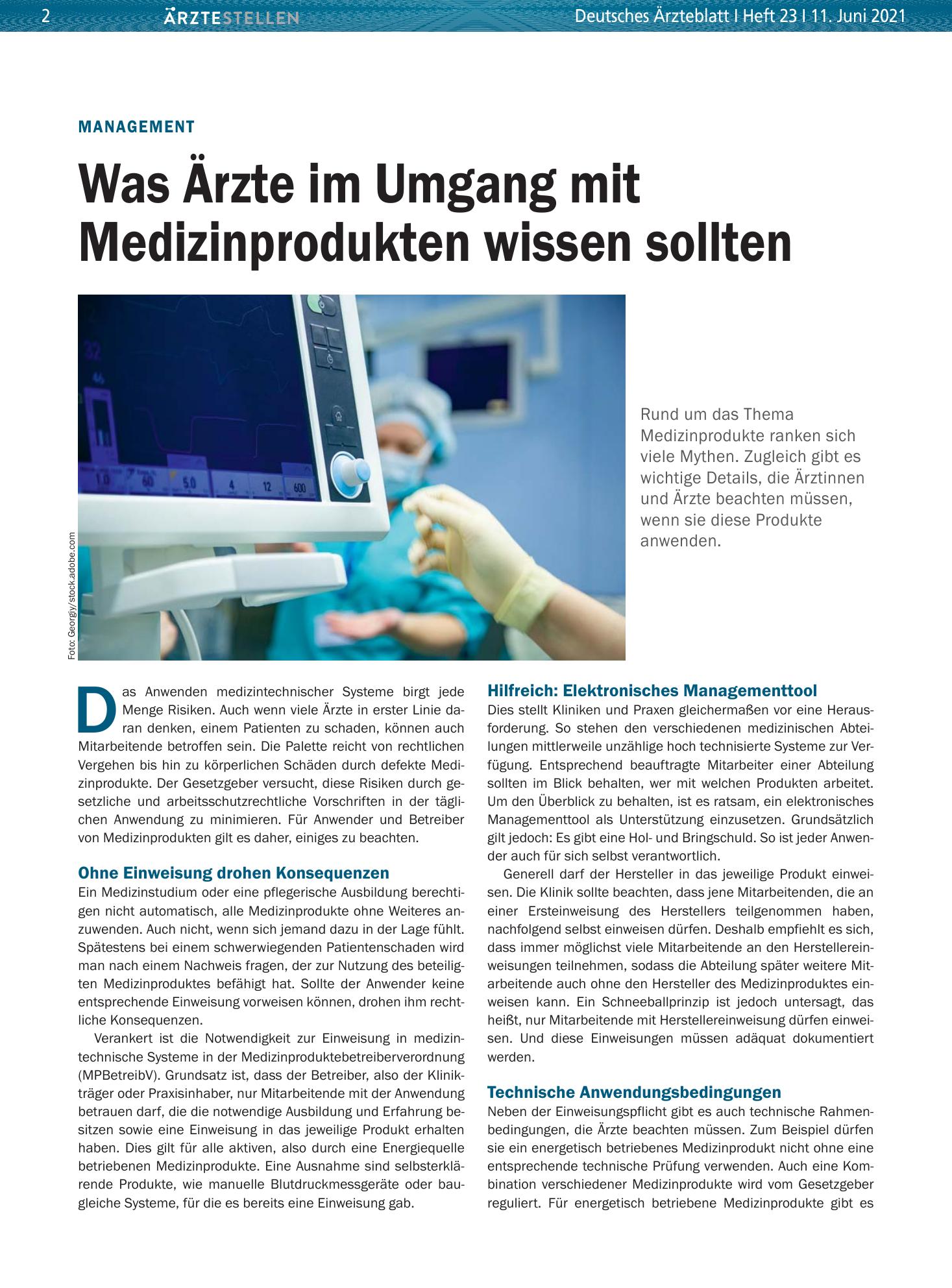 Vorschauseite 1: Management: Was Ärzte im Umgang mit Medizinprodukten wissen sollten – Deutsches Ärzteblatt