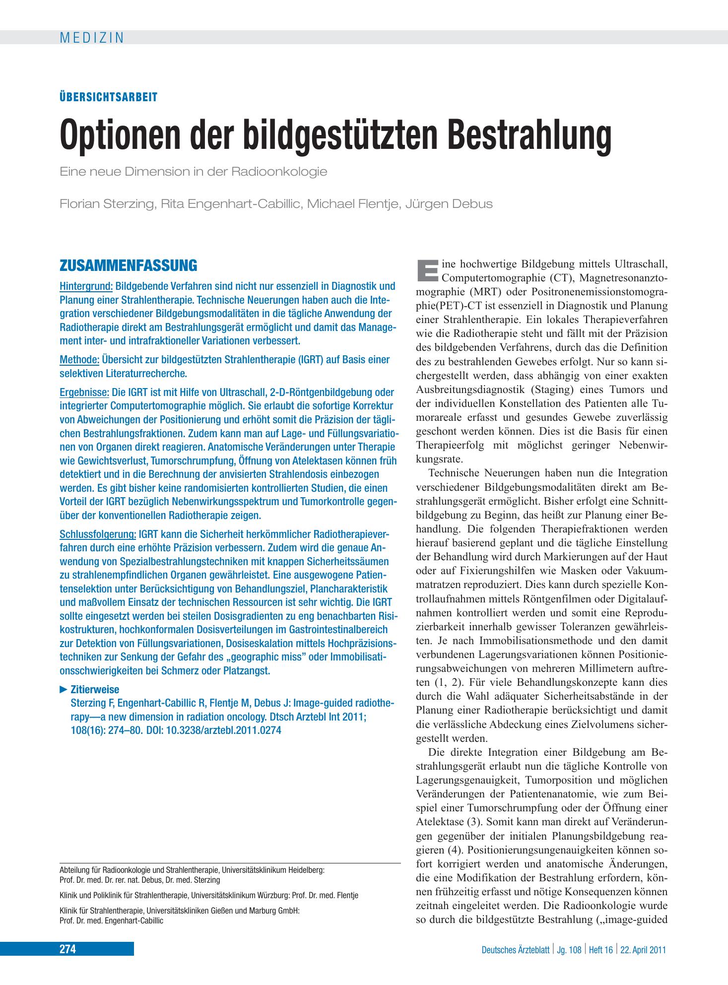 Vorschauseite 1: Optionen der bildgestützten Bestrahlung – Deutsches Ärzteblatt