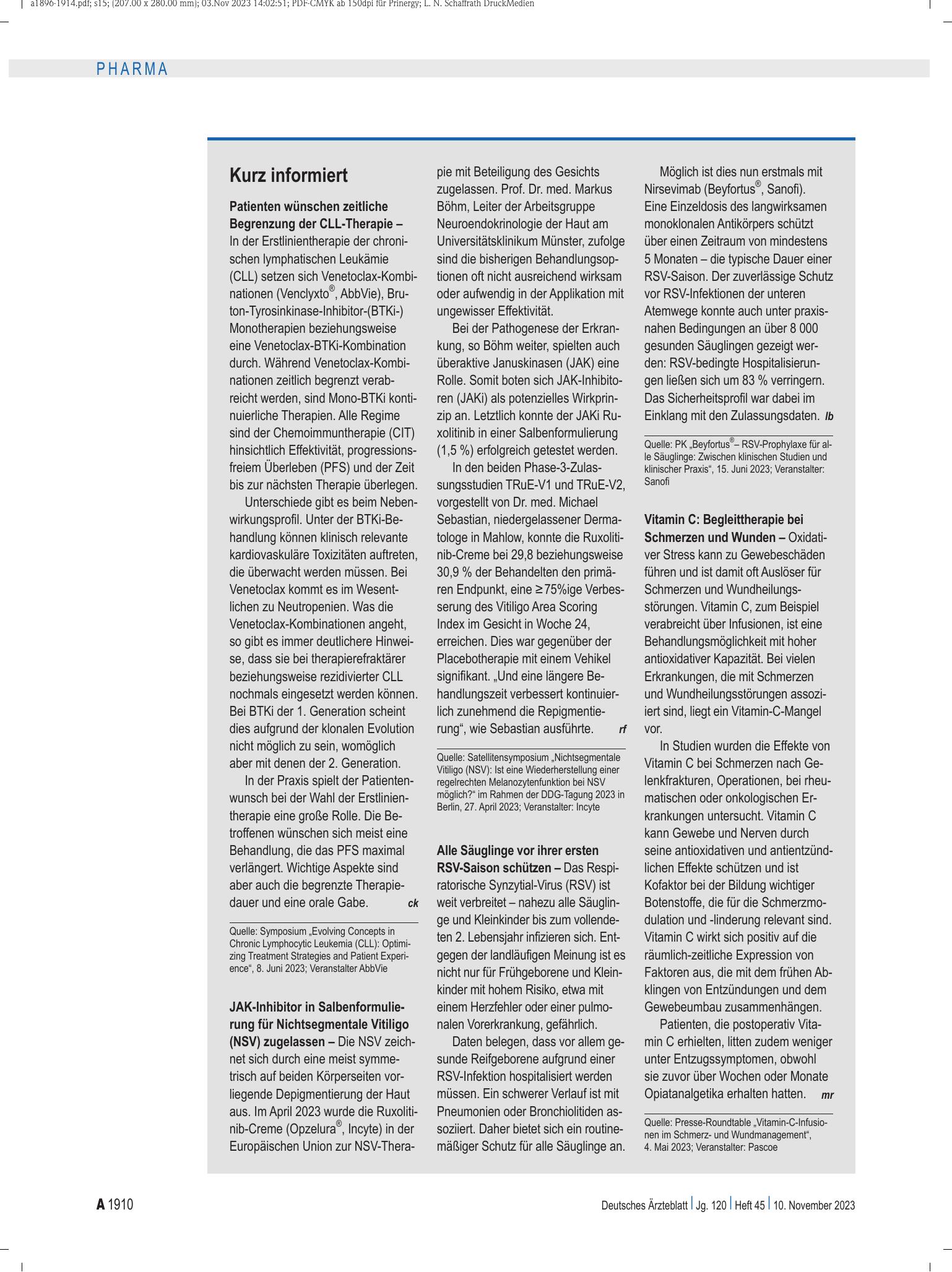 Vorschauseite 1: Kurz informiert – Deutsches Ärzteblatt