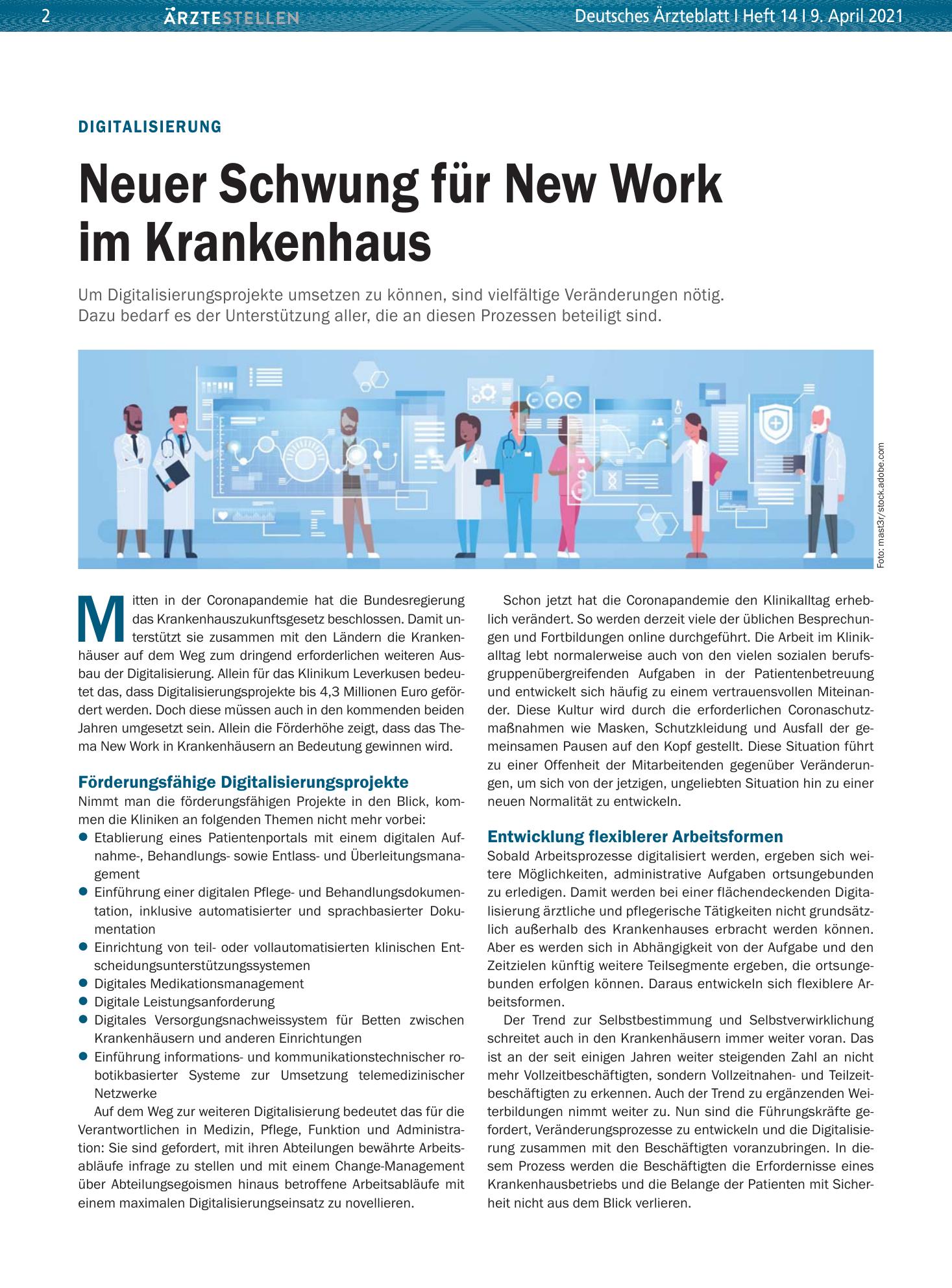 Vorschauseite 1: Digitalisierung: Neuer Schwung für New Work im Krankenhaus – Deutsches Ärzteblatt