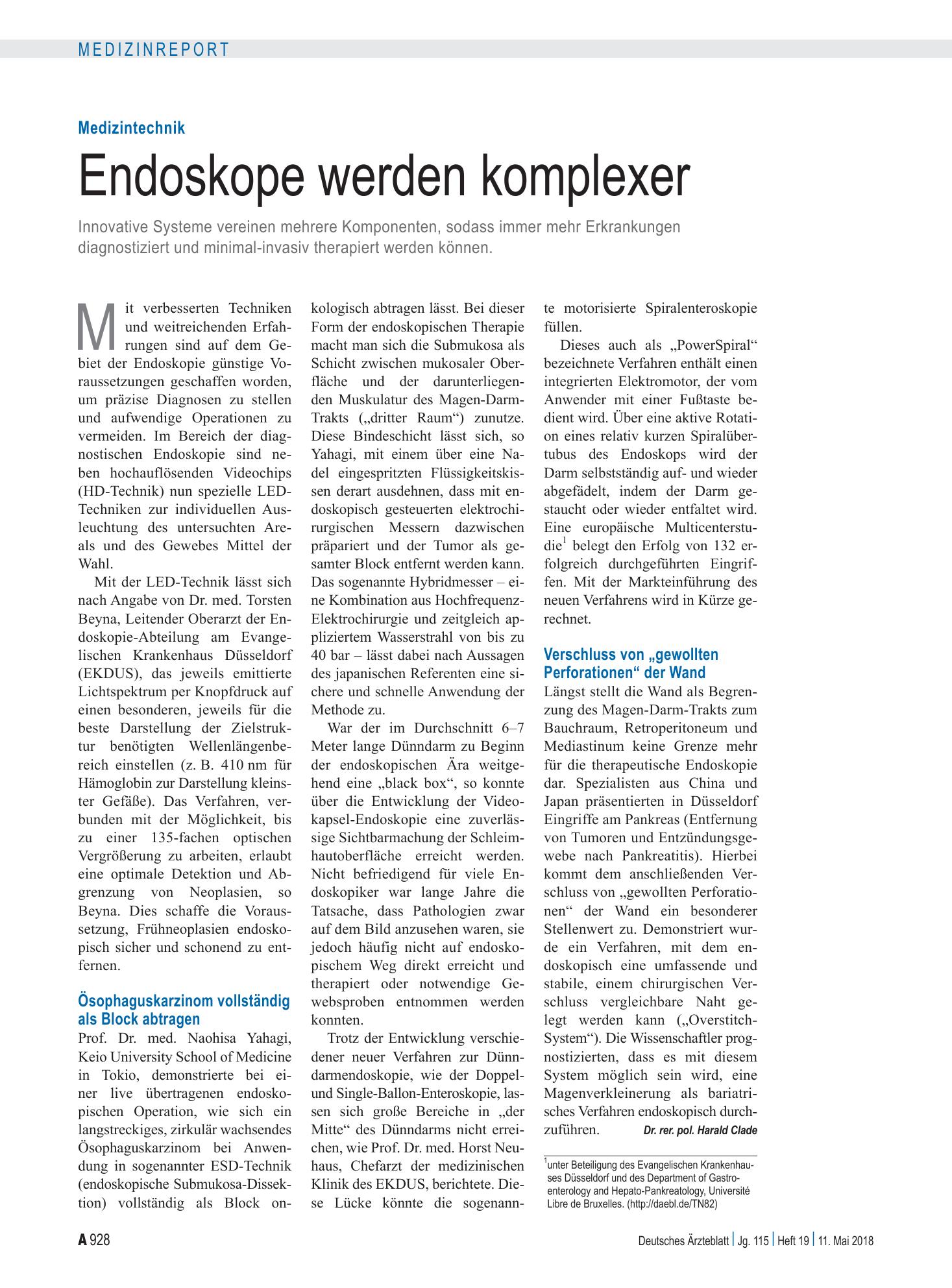 Vorschauseite 1: Medizintechnik: Endoskope werden komplexer – Deutsches Ärzteblatt