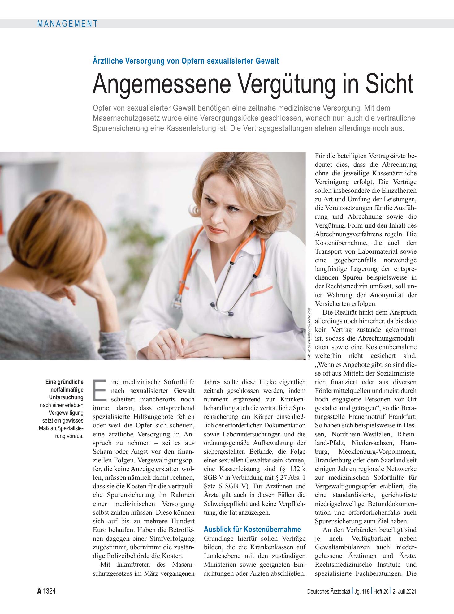 Vorschauseite 1: Ärztliche Versorgung von Opfern sexualisierter Gewalt: Angemessene Vergütung in Sicht – Deutsches Ärzteblatt