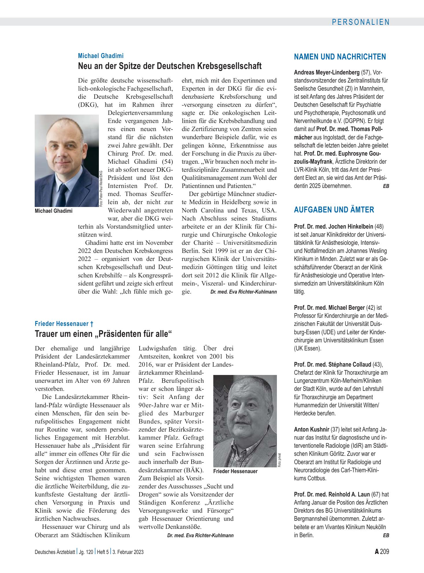 Vorschauseite 1: Aufgaben und Ämter – Deutsches Ärzteblatt