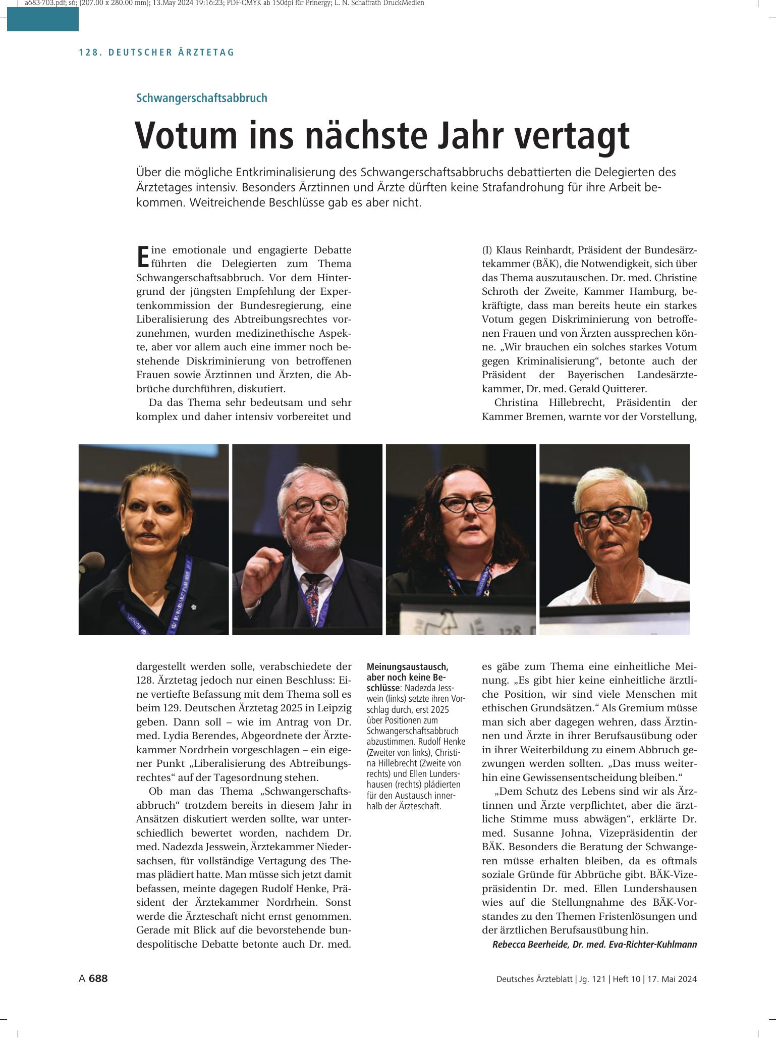 Vorschauseite 1: Schwangerschaftsabbruch: Votum ins nächste Jahr vertagt – Deutsches Ärzteblatt