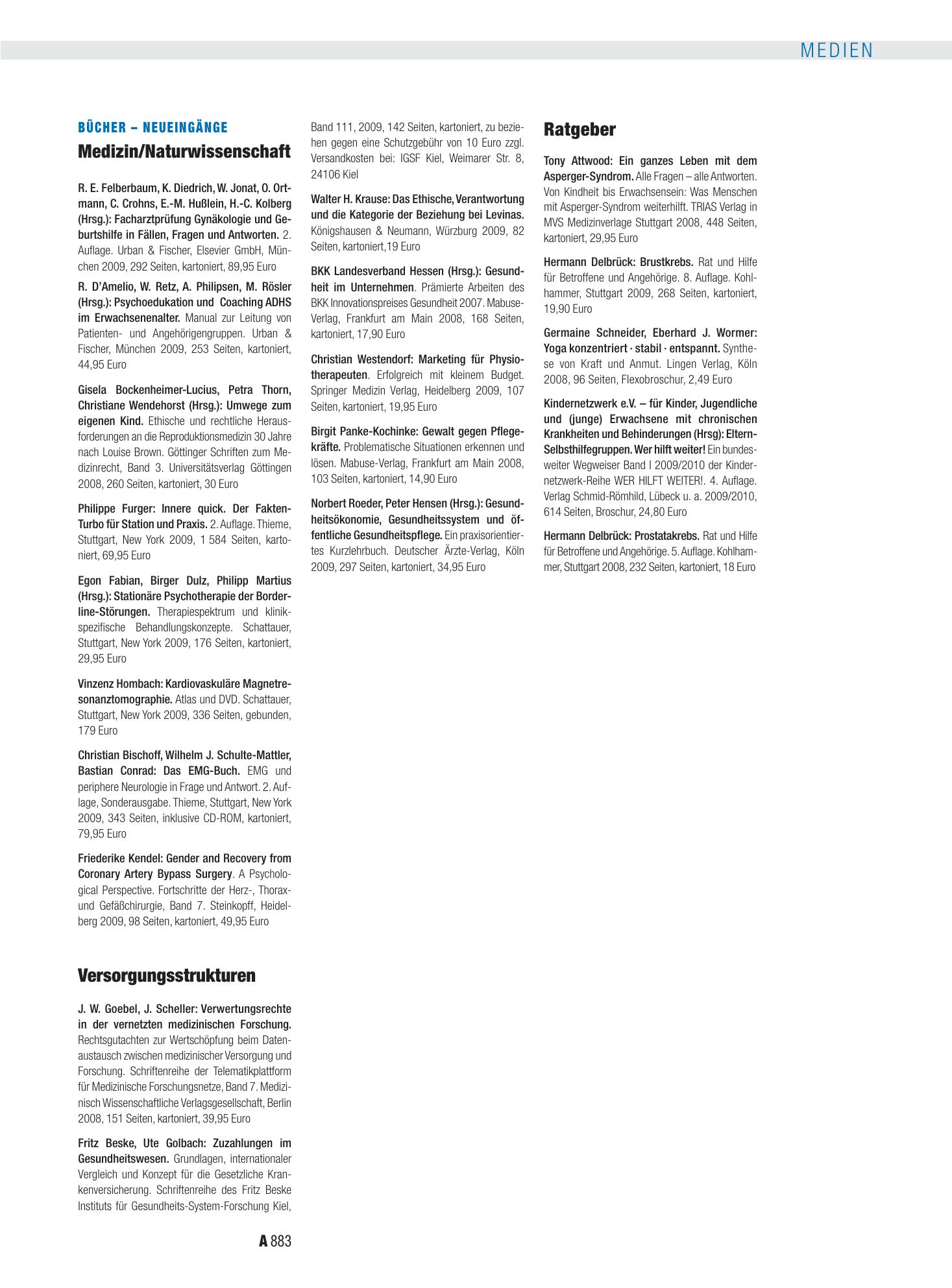 Vorschauseite 1: Bücher – Neueingänge: Ratgeber – Deutsches Ärzteblatt