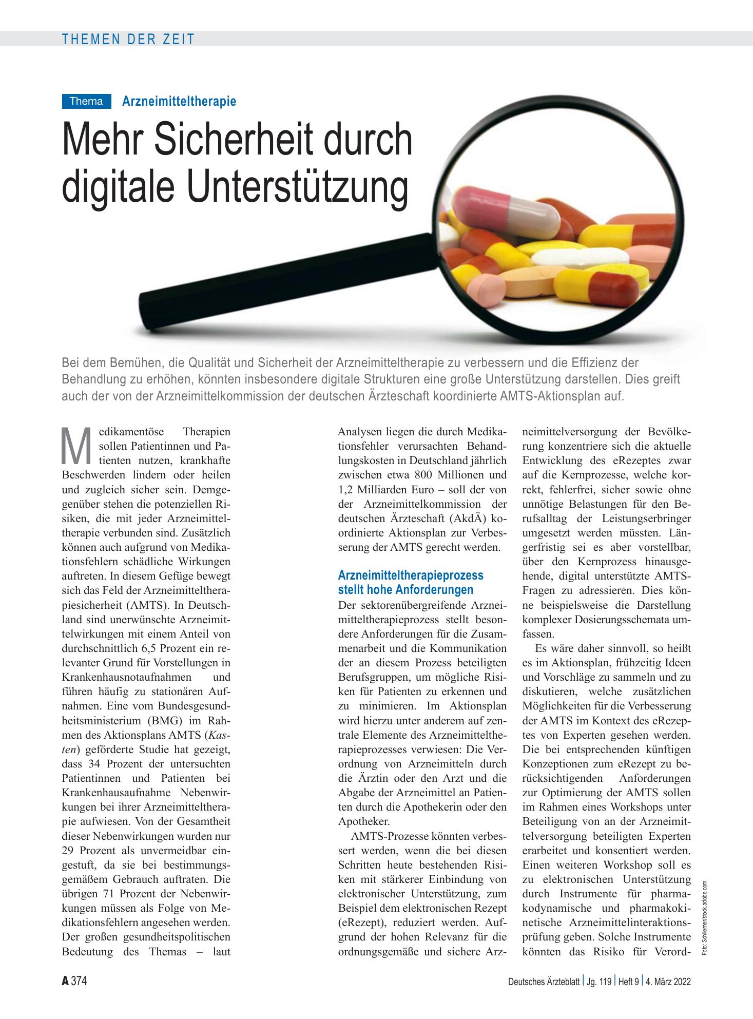 Vorschauseite 1: Arzneimitteltherapie: Mehr Sicherheit durch digitale Unterstützung – Deutsches Ärzteblatt